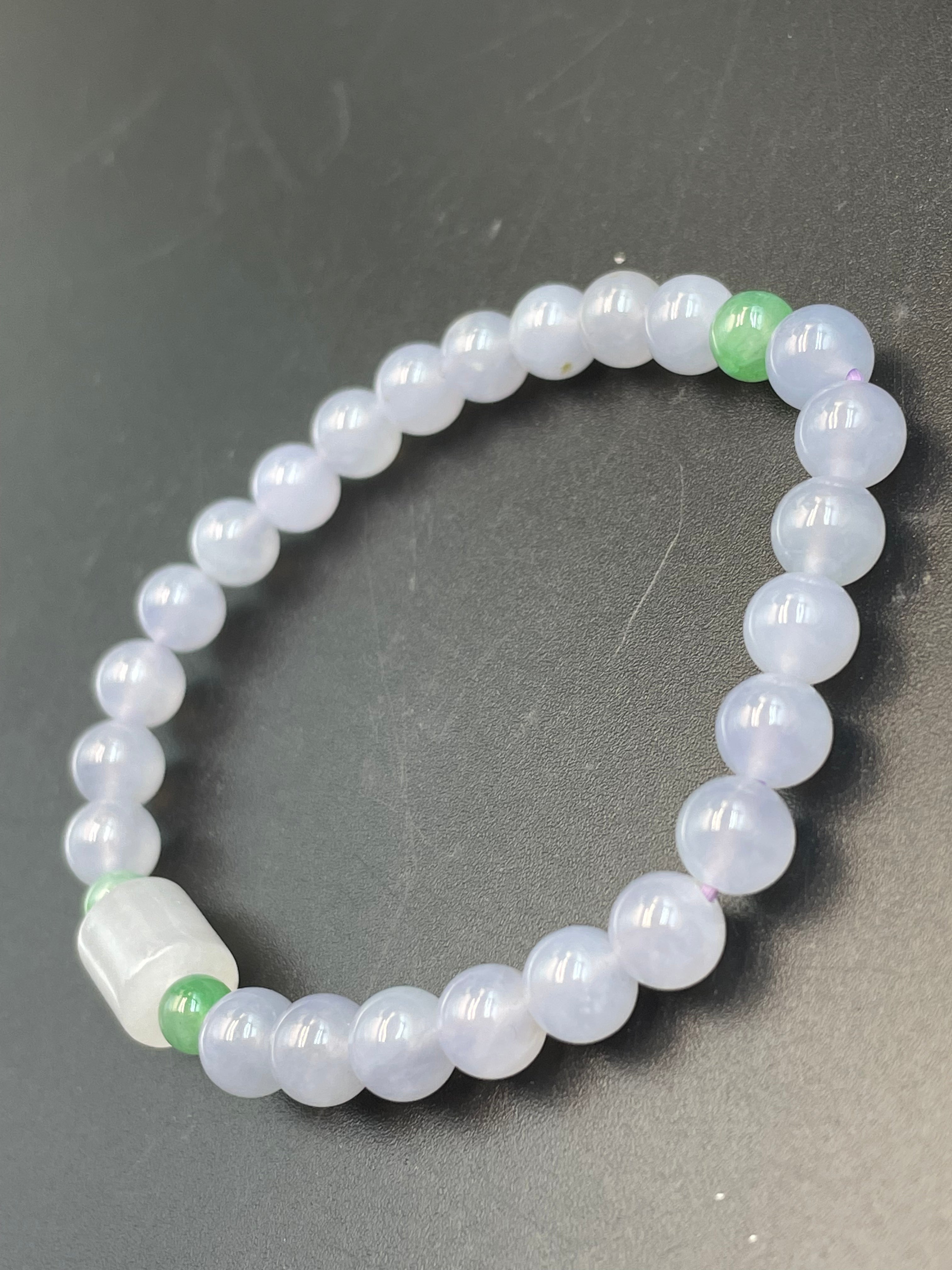 緬甸天然翡翠冰糯種紫羅蘭圓珠路路通手串手链