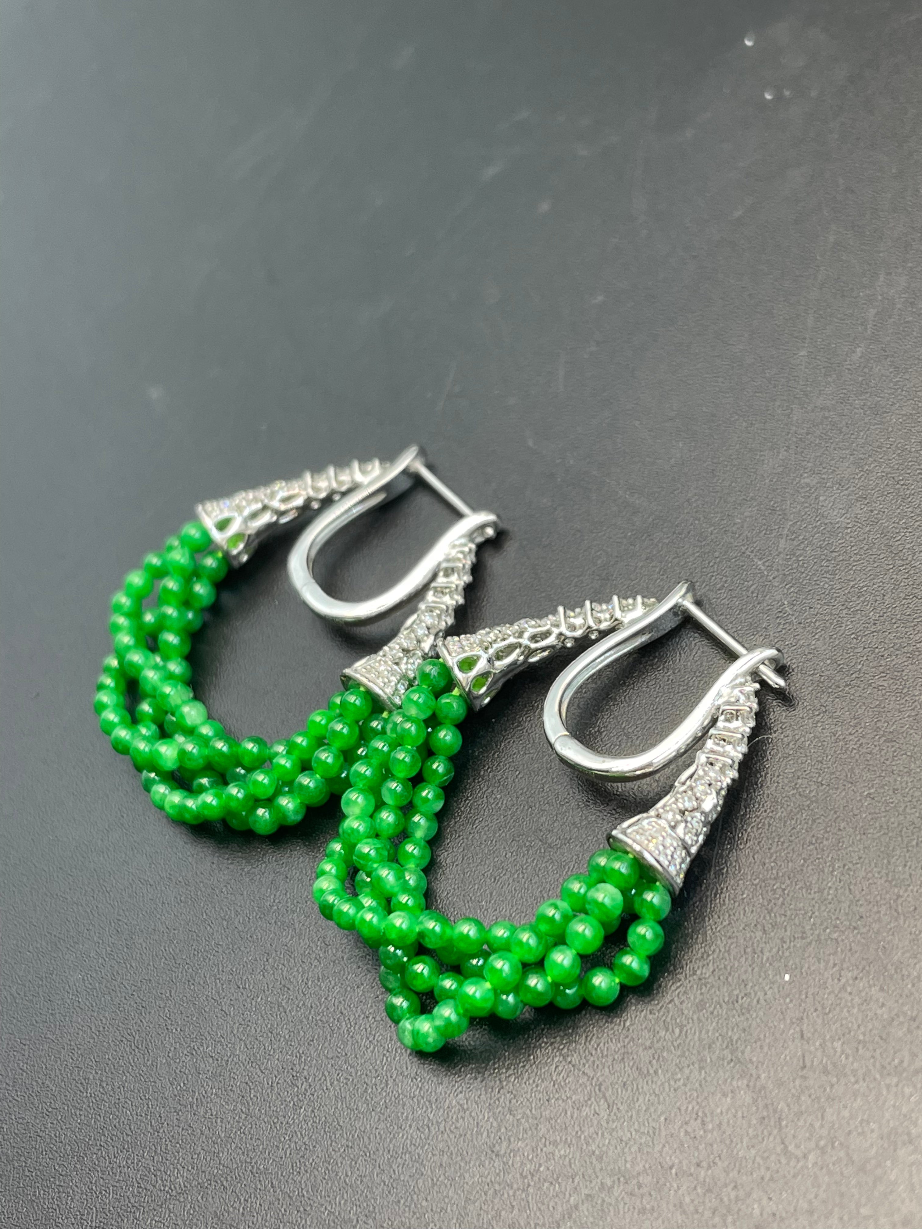 緬甸天然翡翠陽綠小米珠耳環/明星同款/新中式高級感