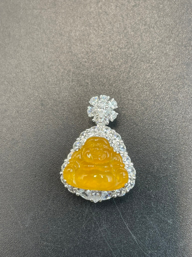 天然翡翠冰黃翡彌勒吊墜
