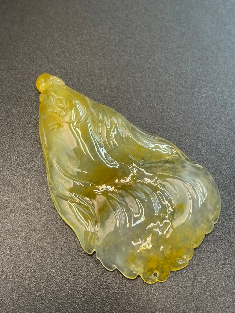 緬甸天然翡翠 冰黃翡金魚/金玉滿堂吊墜