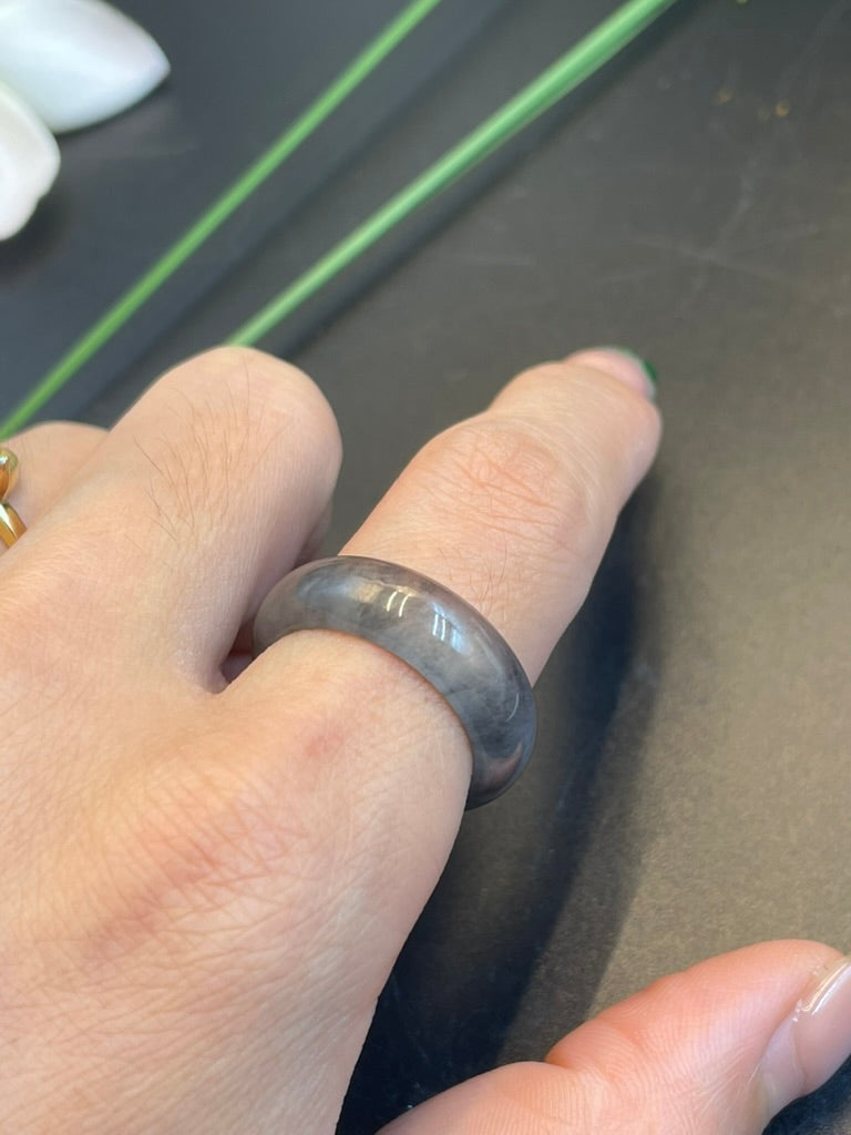 緬甸天然翡翠煙灰色指環戒指