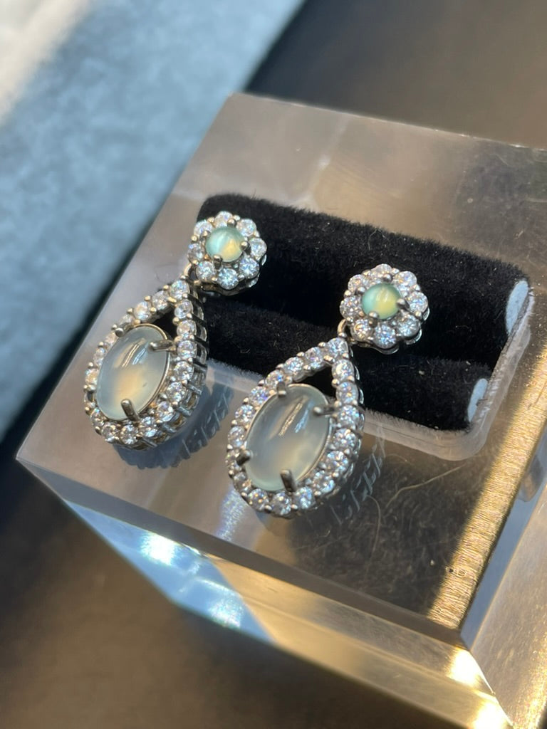 緬甸天然翡翠黃翡/冰綠蛋面耳環耳釘耳墜/俏色設計款/禮物