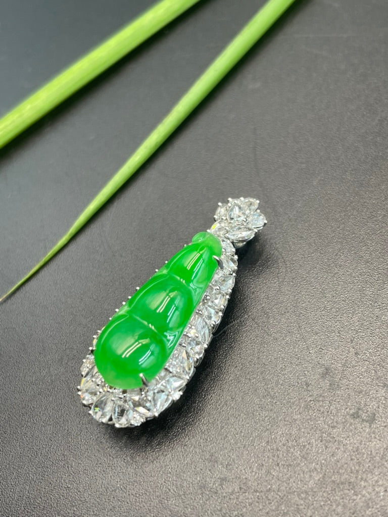天然緬甸翡翠陽綠福豆吊墜