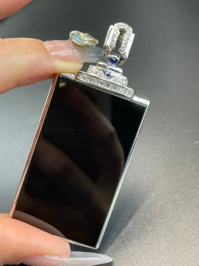 緬甸天然翡翠 墨翠平安無事牌吊墜