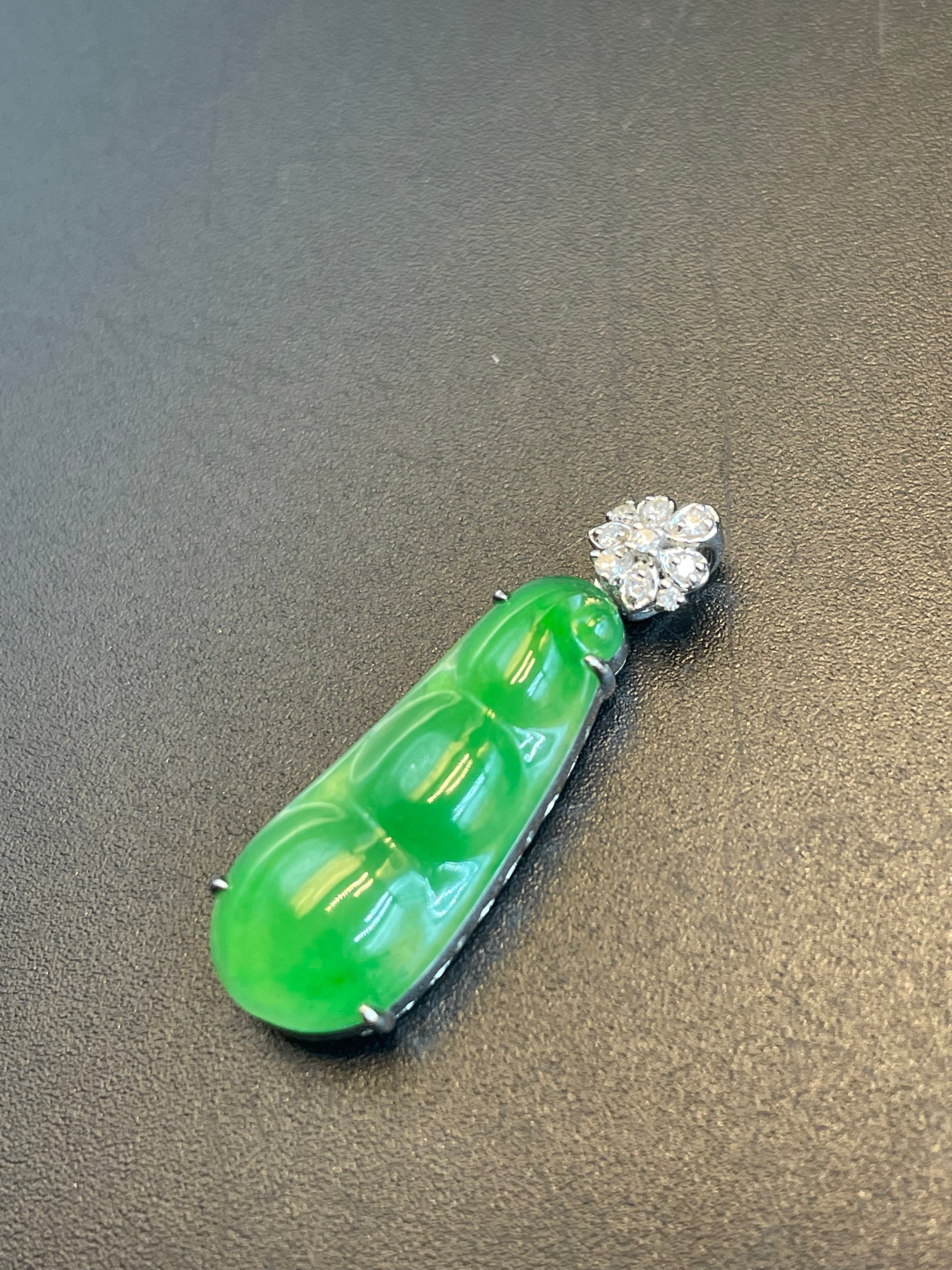 緬甸天然翡翠陽綠福豆/三元及第吊墜