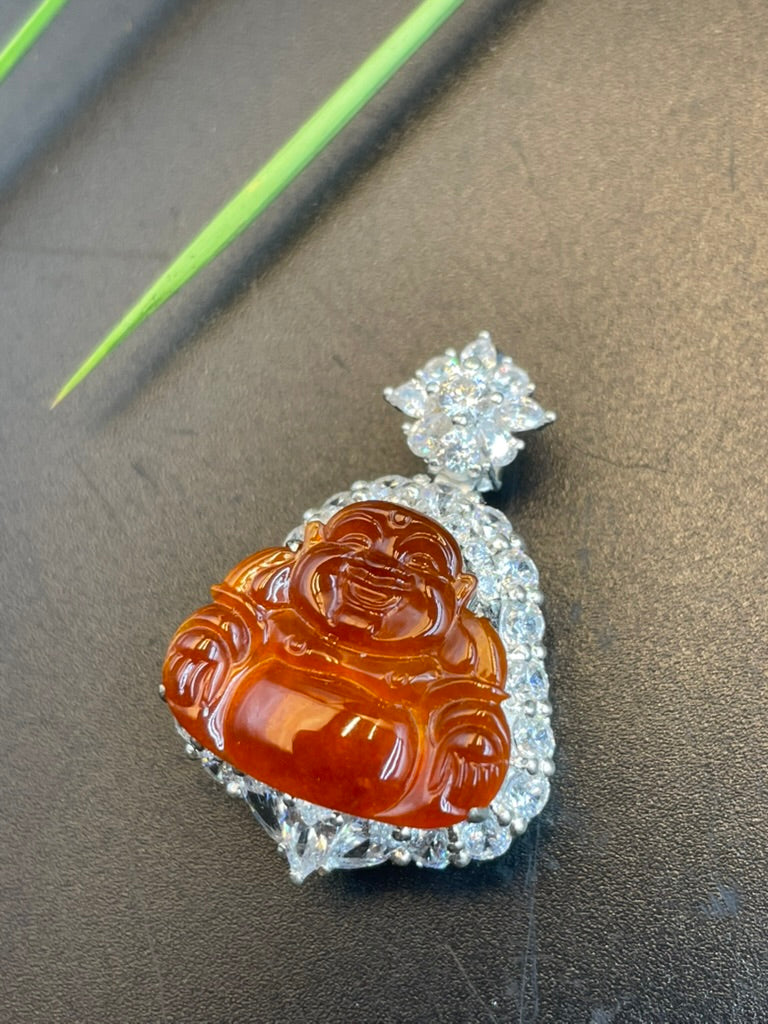 緬甸天然翡翠紅翡彌勒吊墜