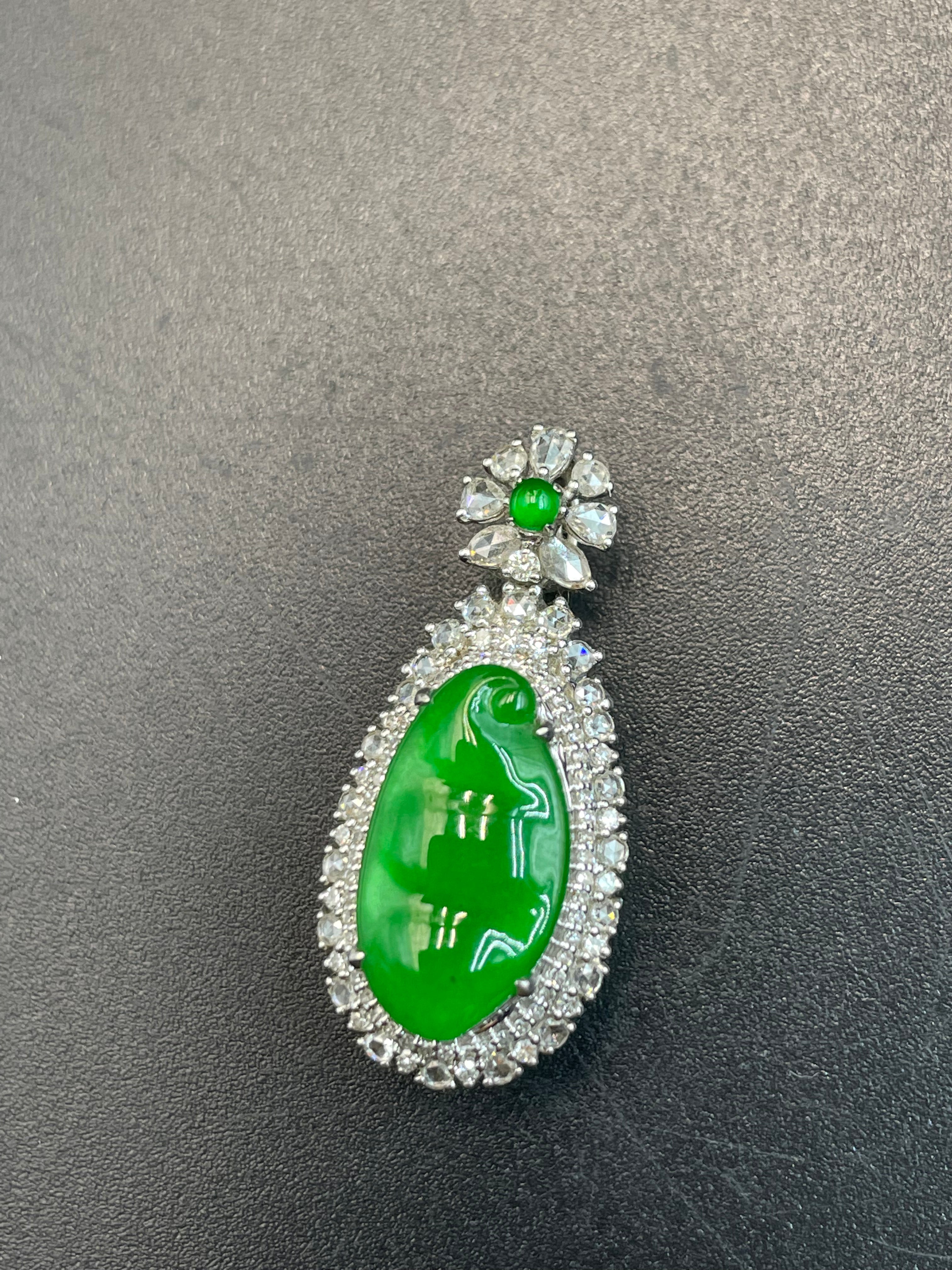 緬甸天然翡翠陽綠福豆/三元及第吊墜