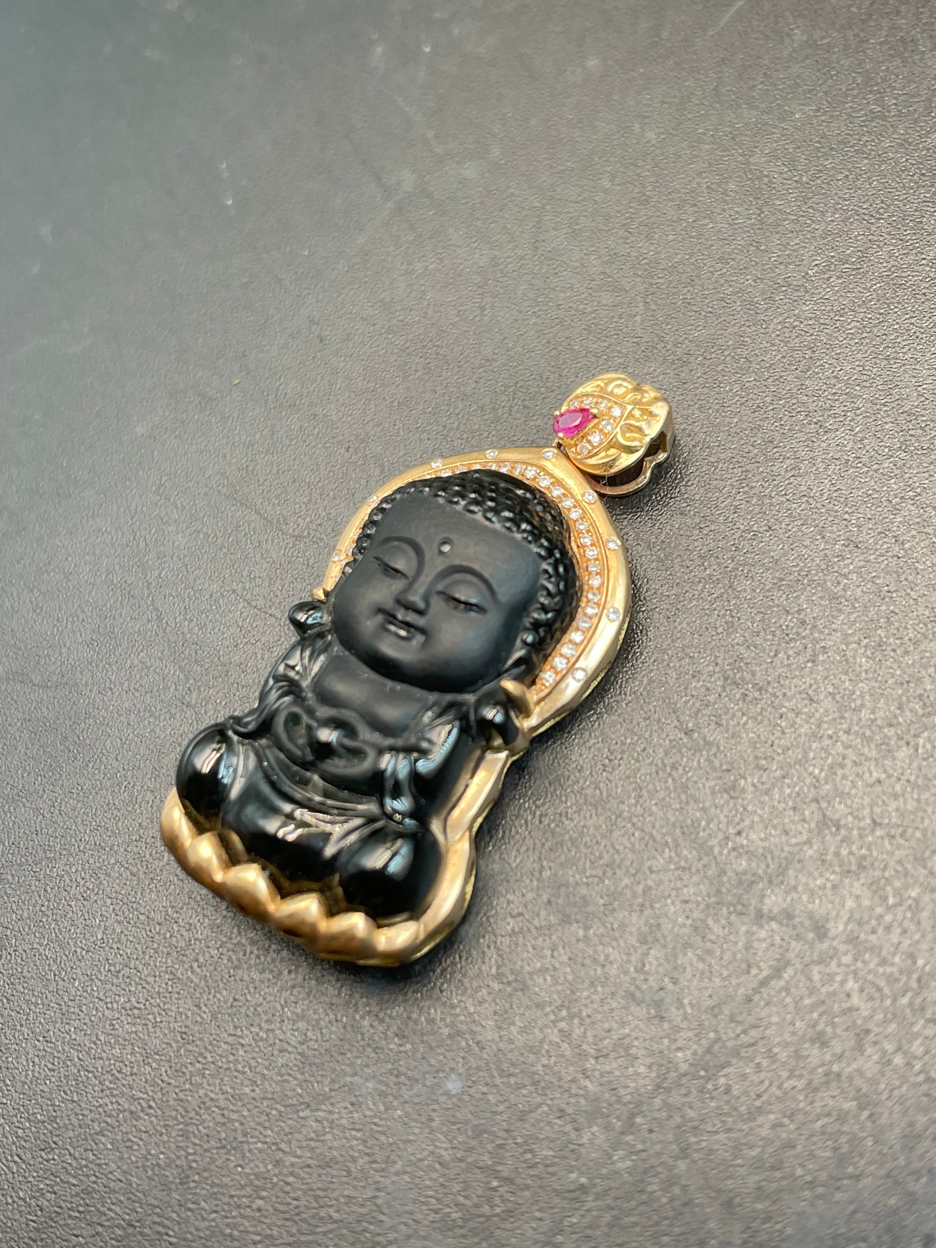 天然翡翠墨翠寶寶佛吊墜