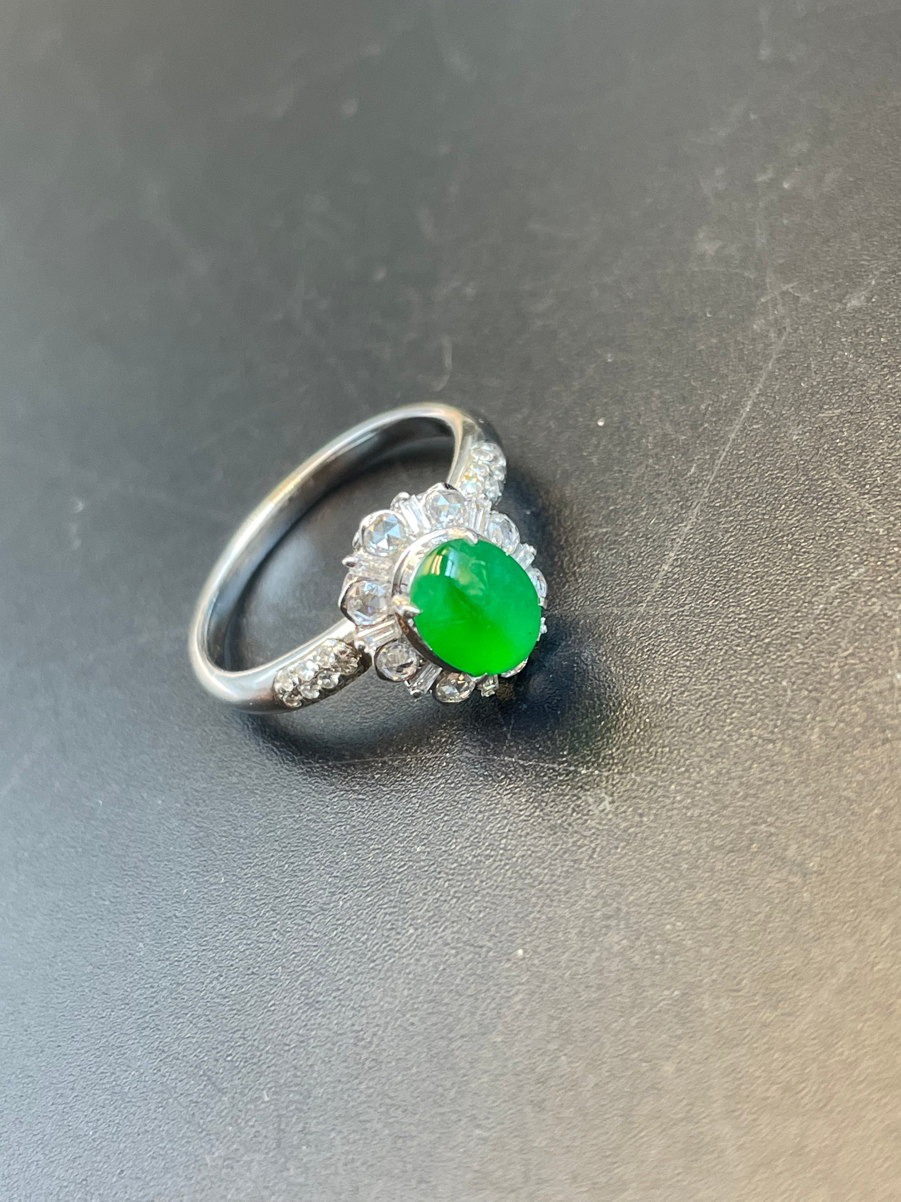 緬甸天然翡翠陽綠蛋面戒指