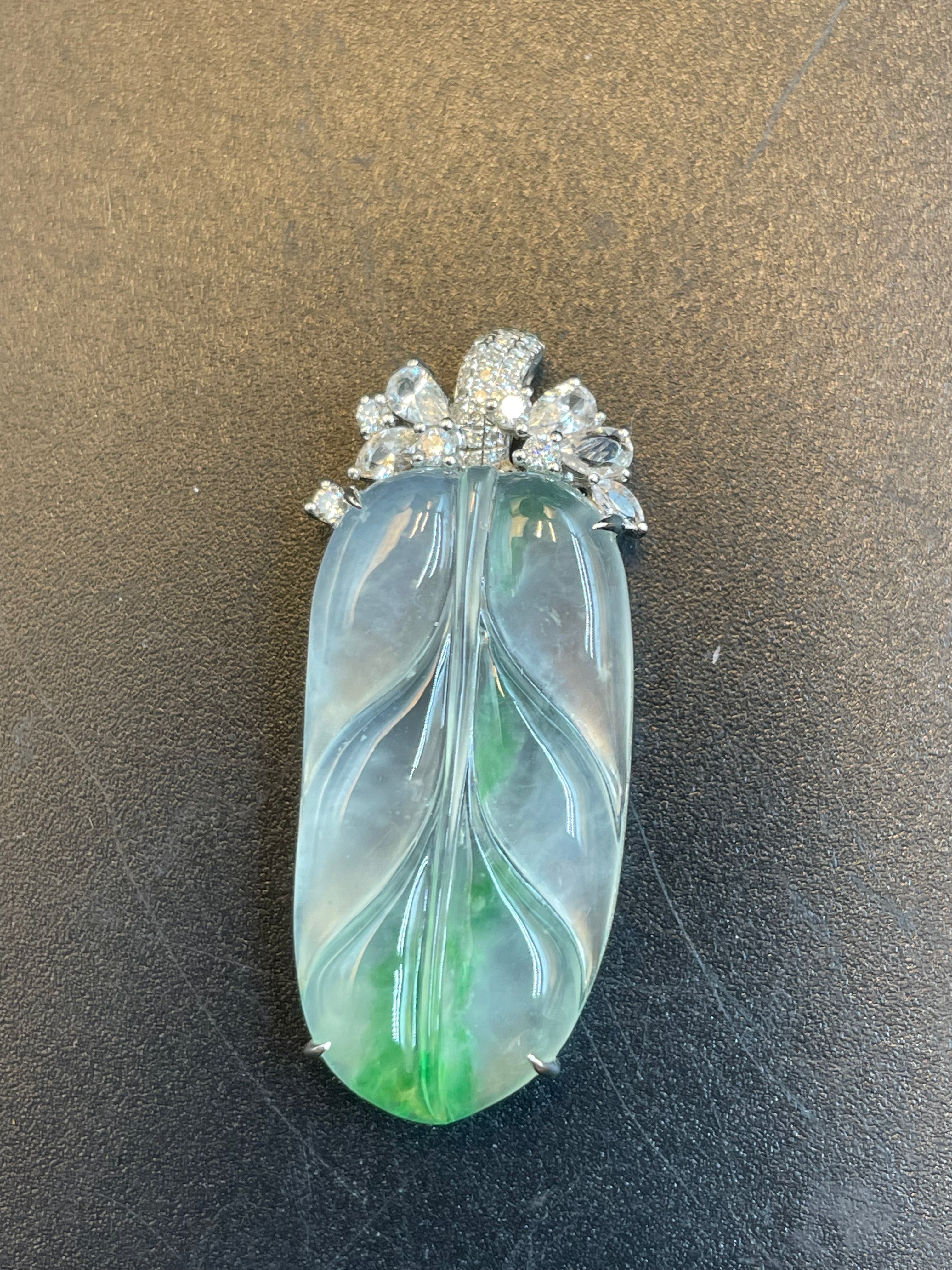 緬甸天然翡翠冰飄花葉子/金枝玉葉吊墜