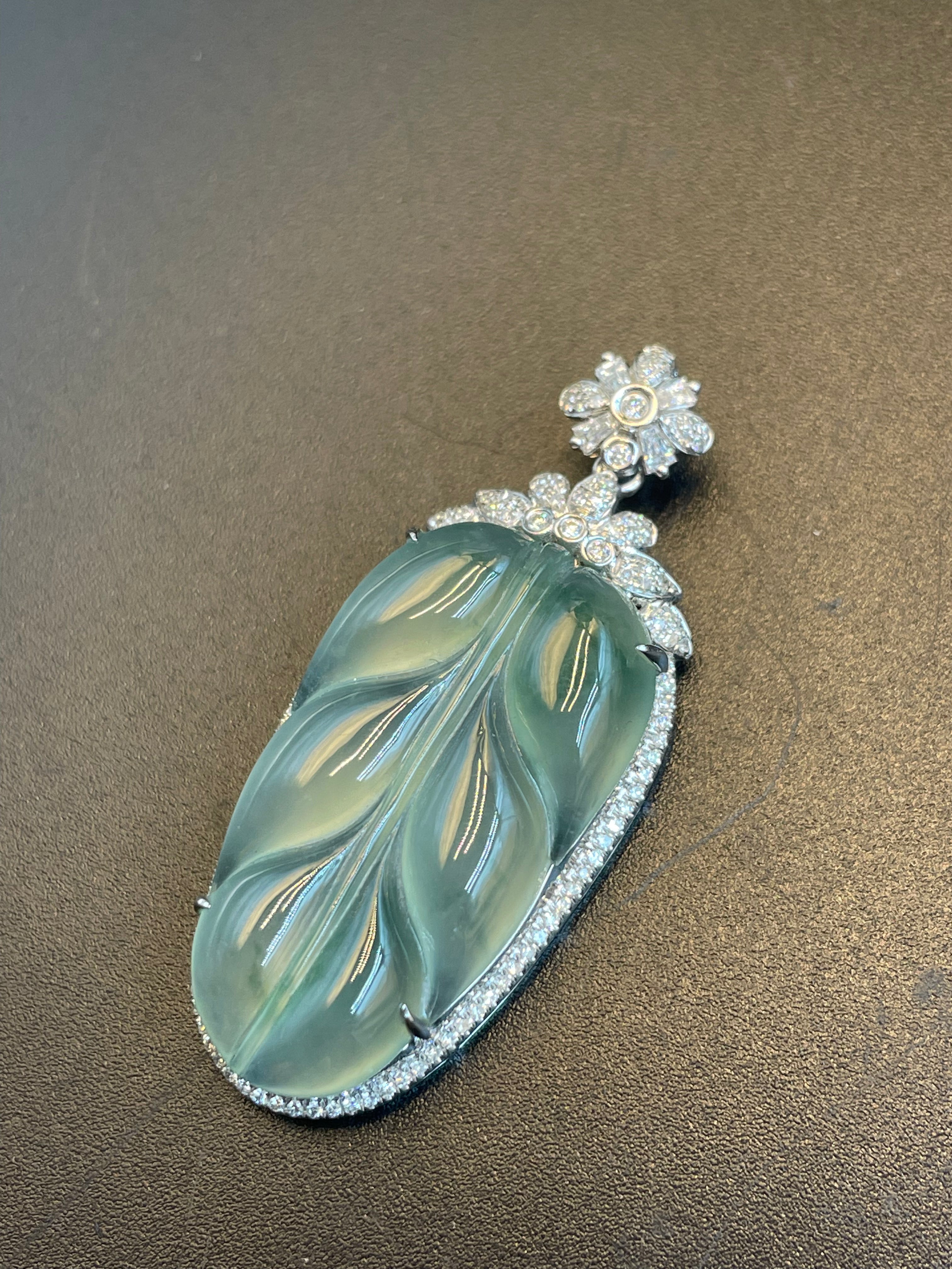 天然翡翠冰晴飘花葉子吊墜