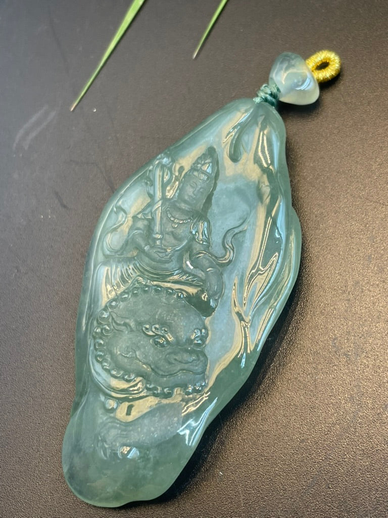 天然緬甸翡翠文殊菩薩吊墜