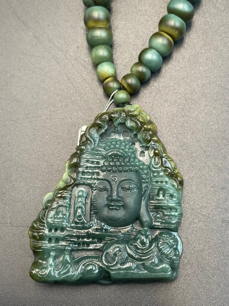 緬甸天然翡翠石窟如来・普贤骑象吊墜