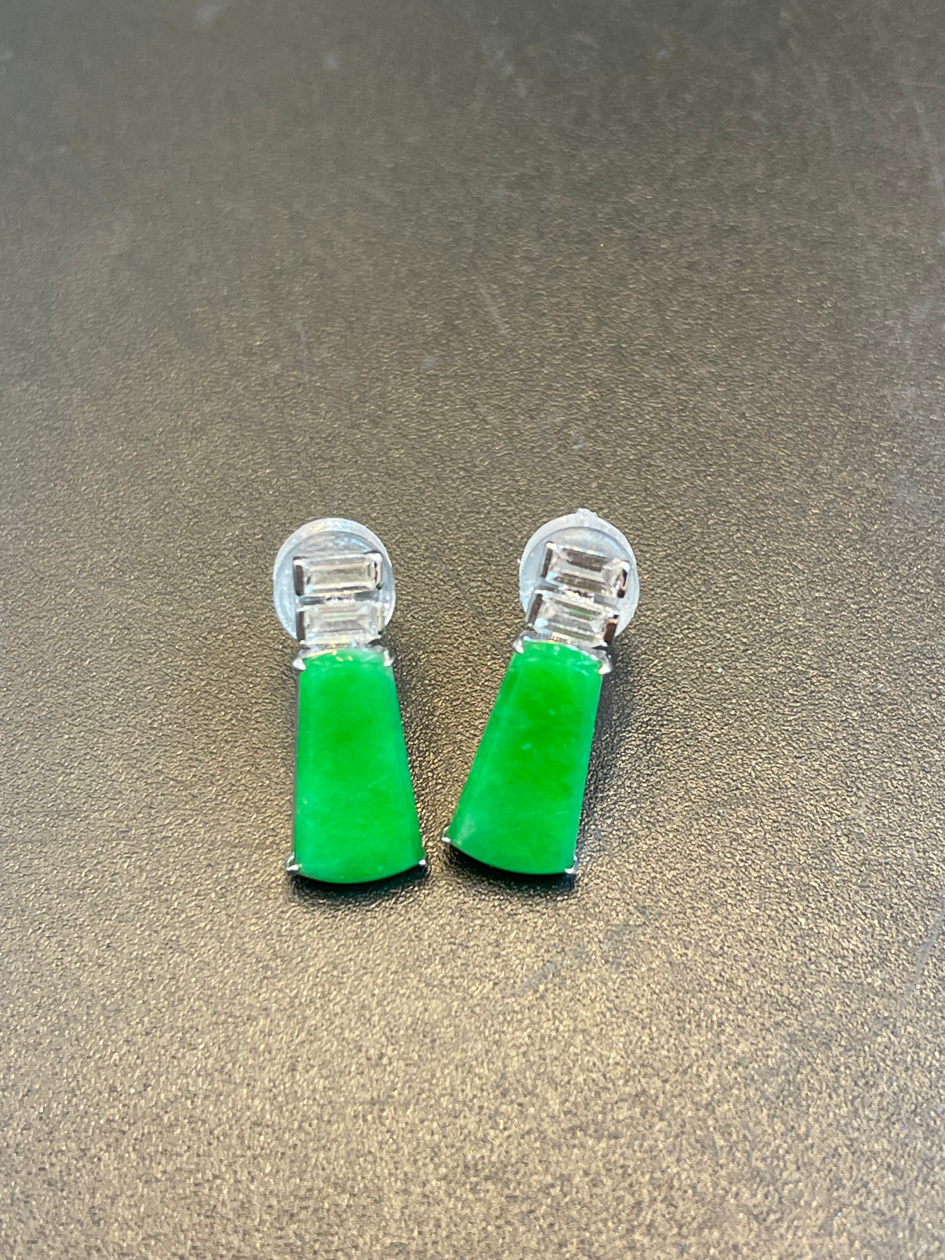 緬甸天然翡翠陽綠無事牌吊墜耳環一對