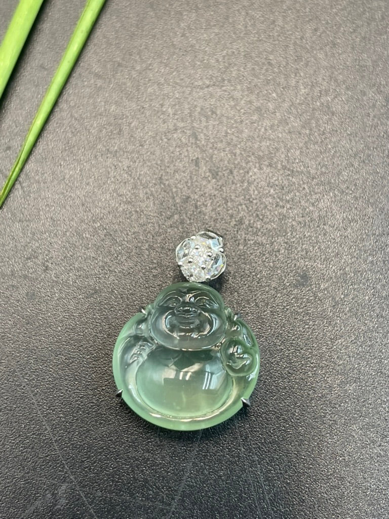 天然緬甸翡翠冰晴綠彌勒吊墜