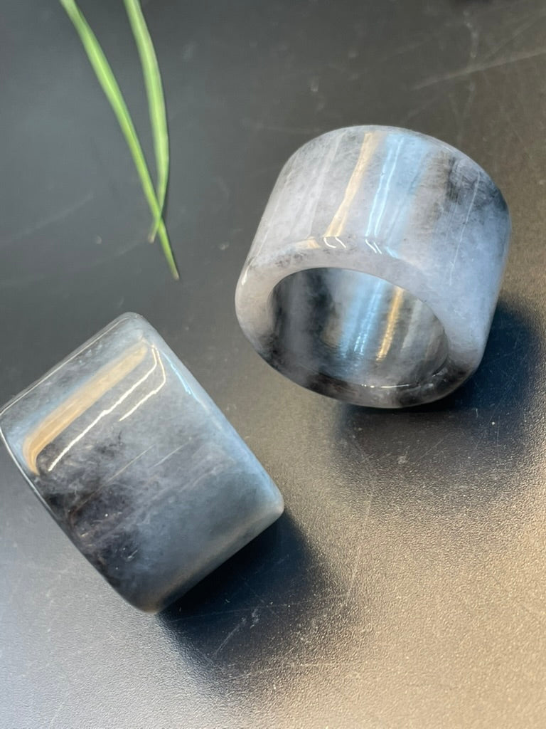 天然緬甸翡翠煙灰色吊墜指環