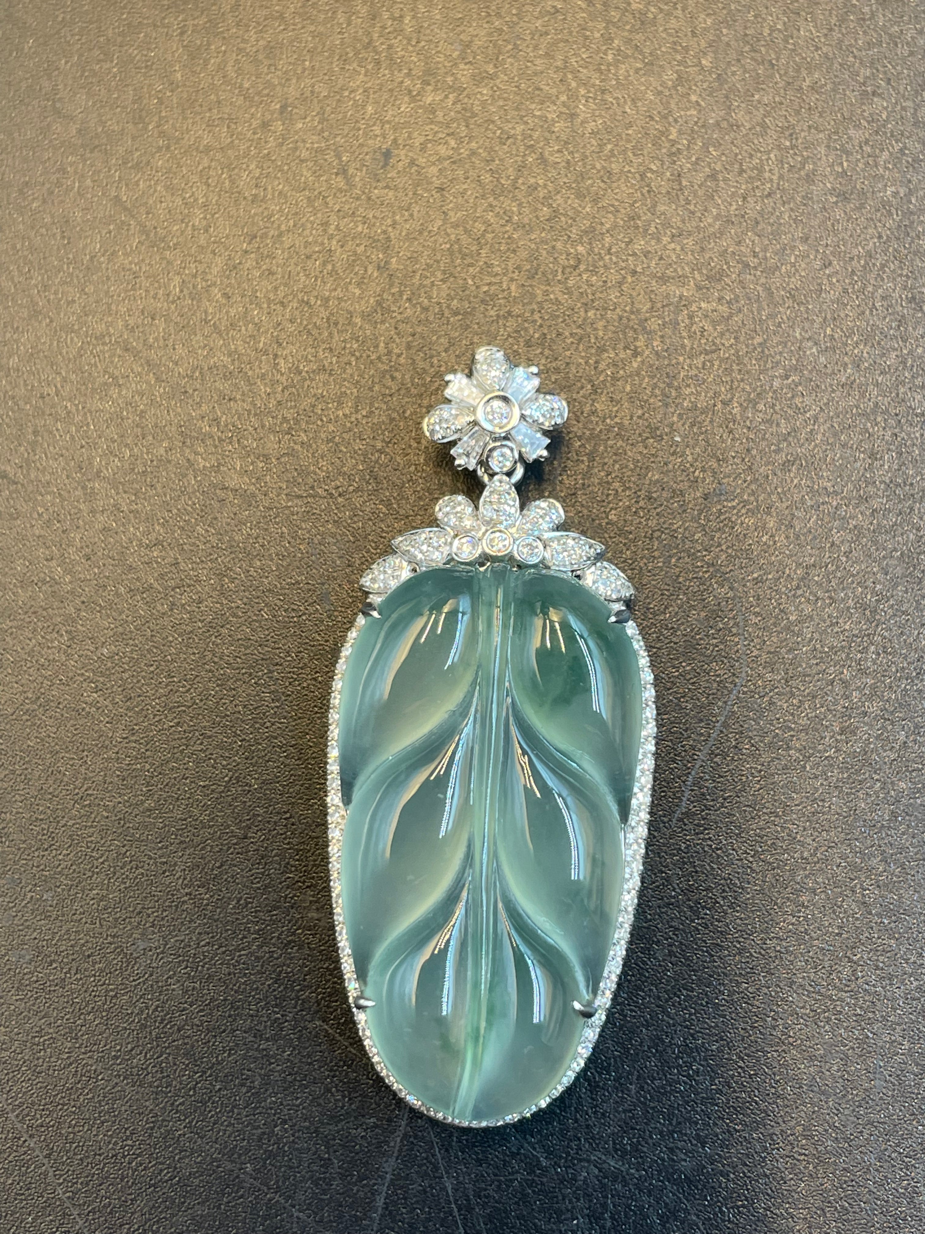 天然翡翠冰晴飘花葉子吊墜