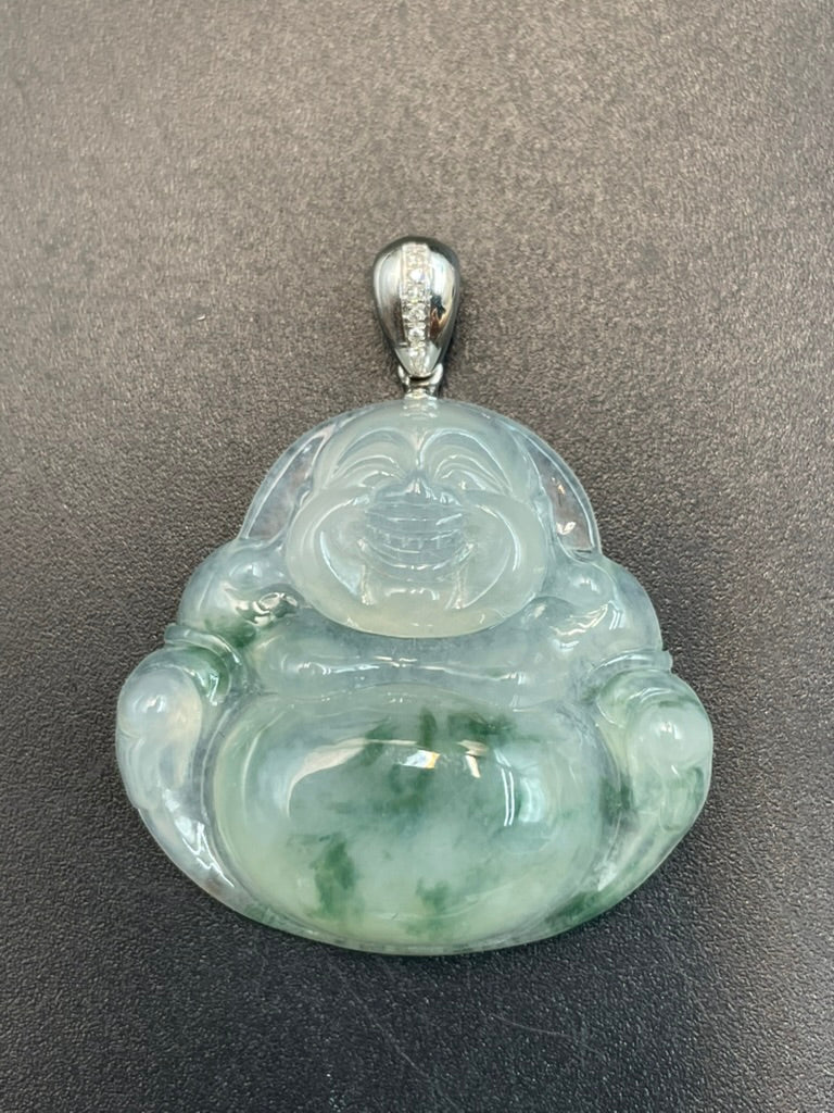 緬甸天然翡翠綠飄花彌勒吊墜