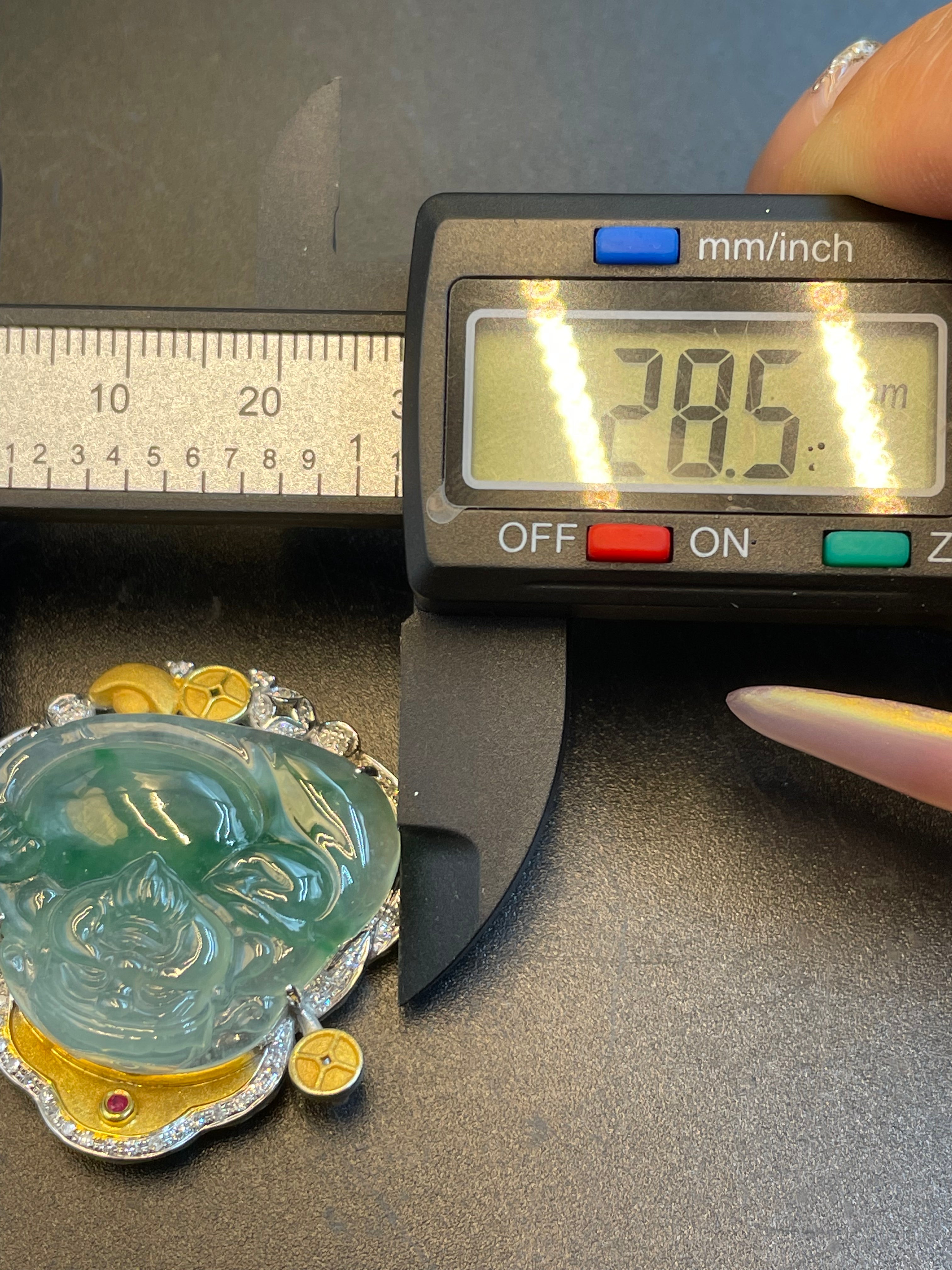 天然翡翠冰漂綠花招財彌勒吊墜