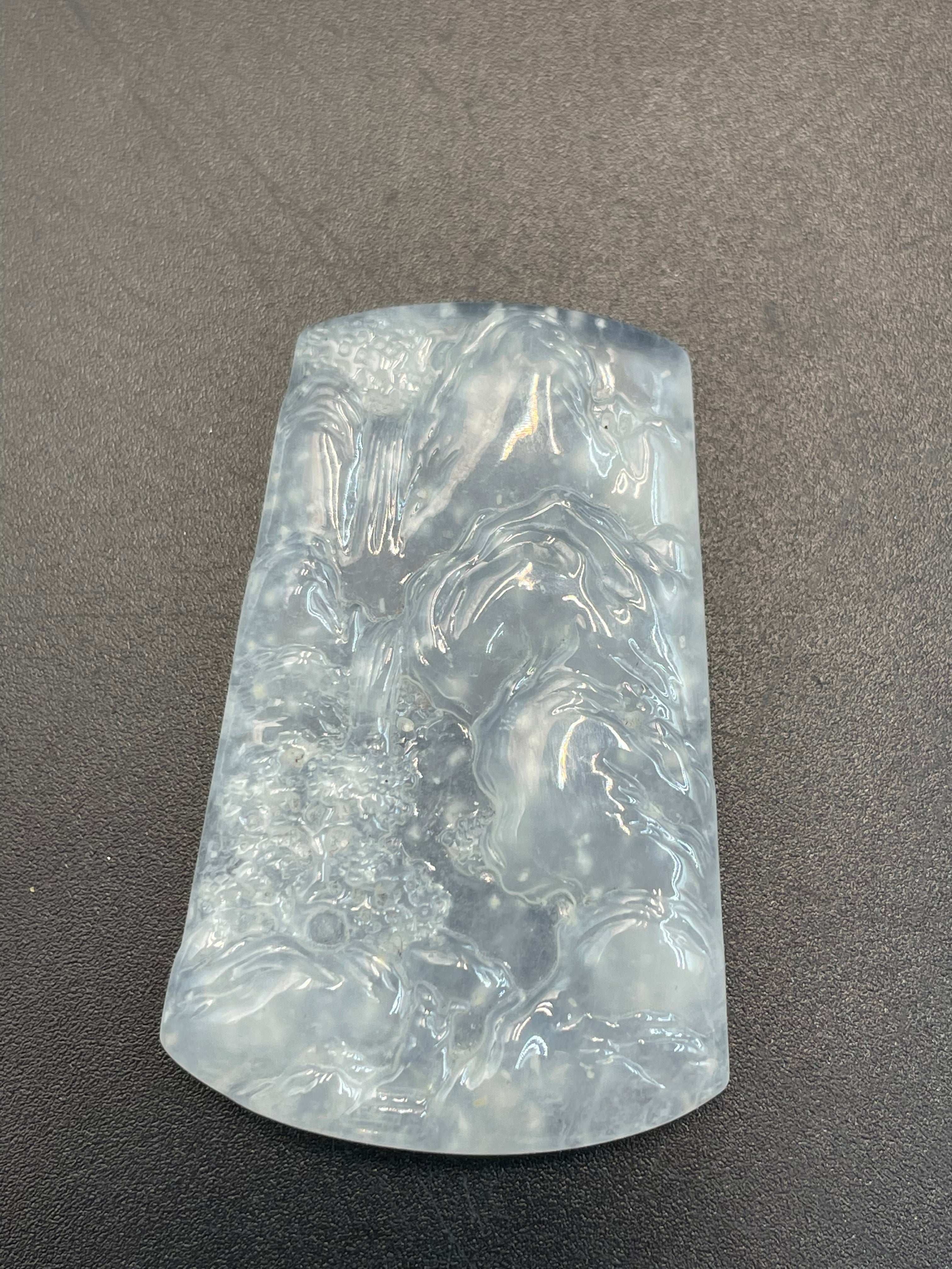 緬甸天然翡翠冰種山水意境吊墜