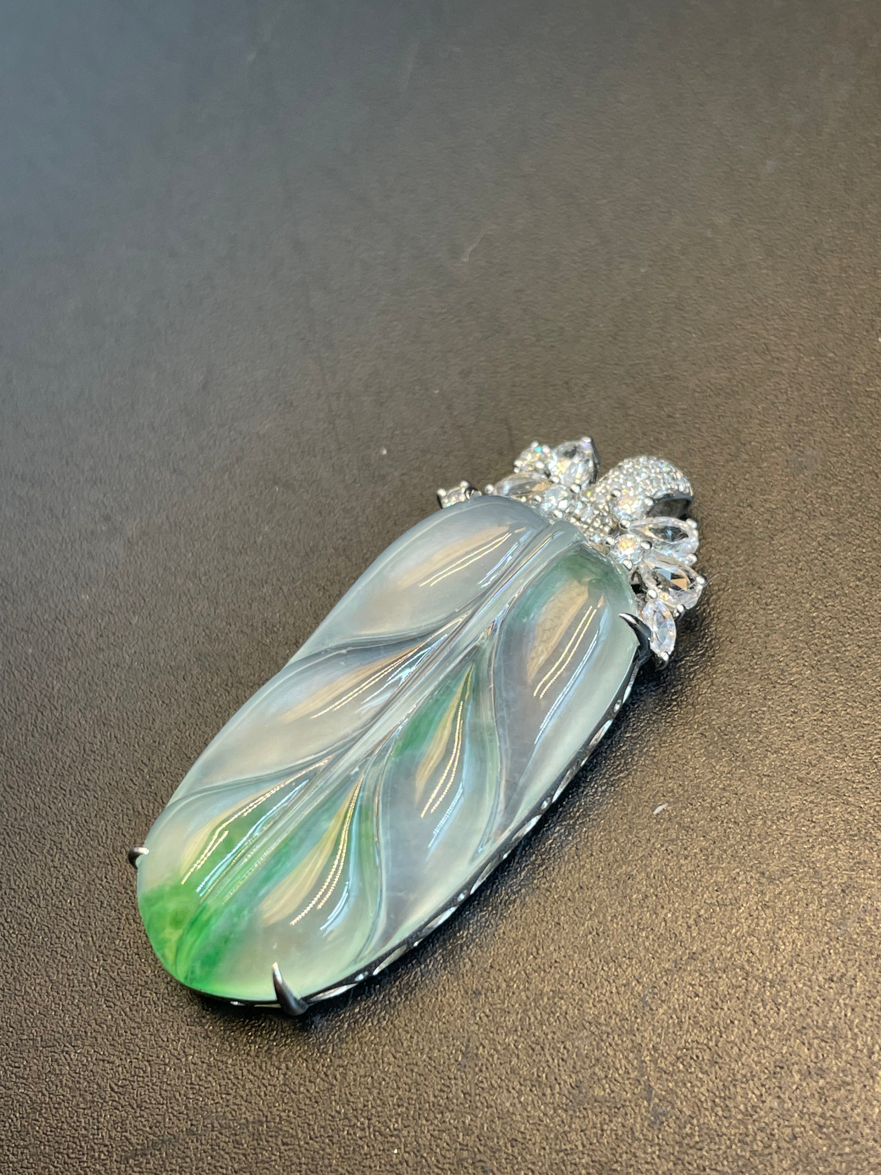 緬甸天然翡翠冰飄花葉子/金枝玉葉吊墜