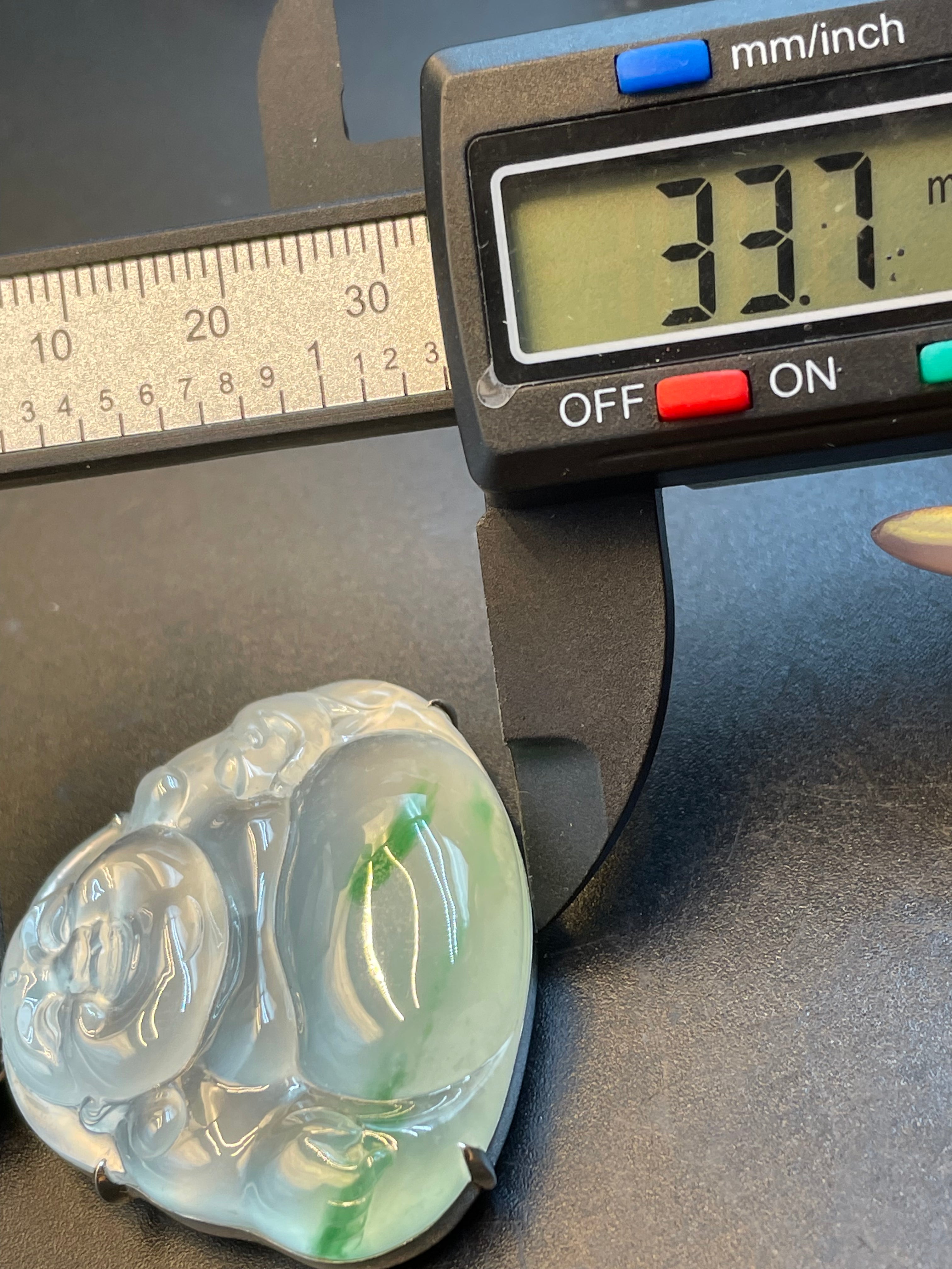 天然翡翠冰飄綠花彌勒吊墜