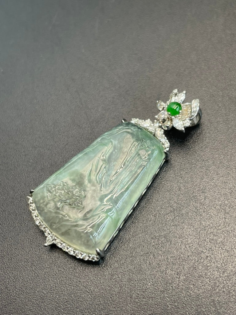 緬甸天然翡翠冰種山水意境吊墜