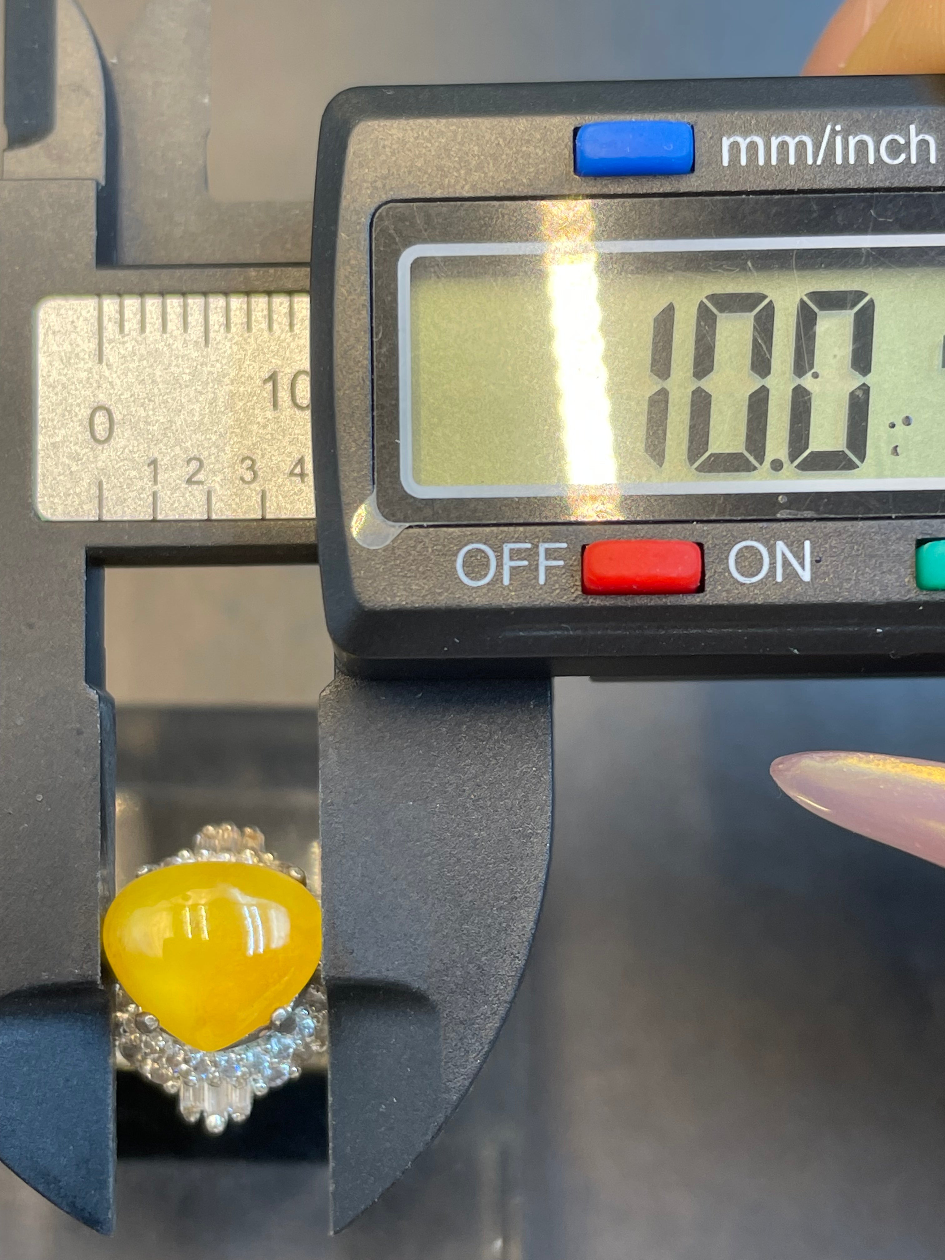 緬甸天然翡翠黃翡心形蛋面戒指