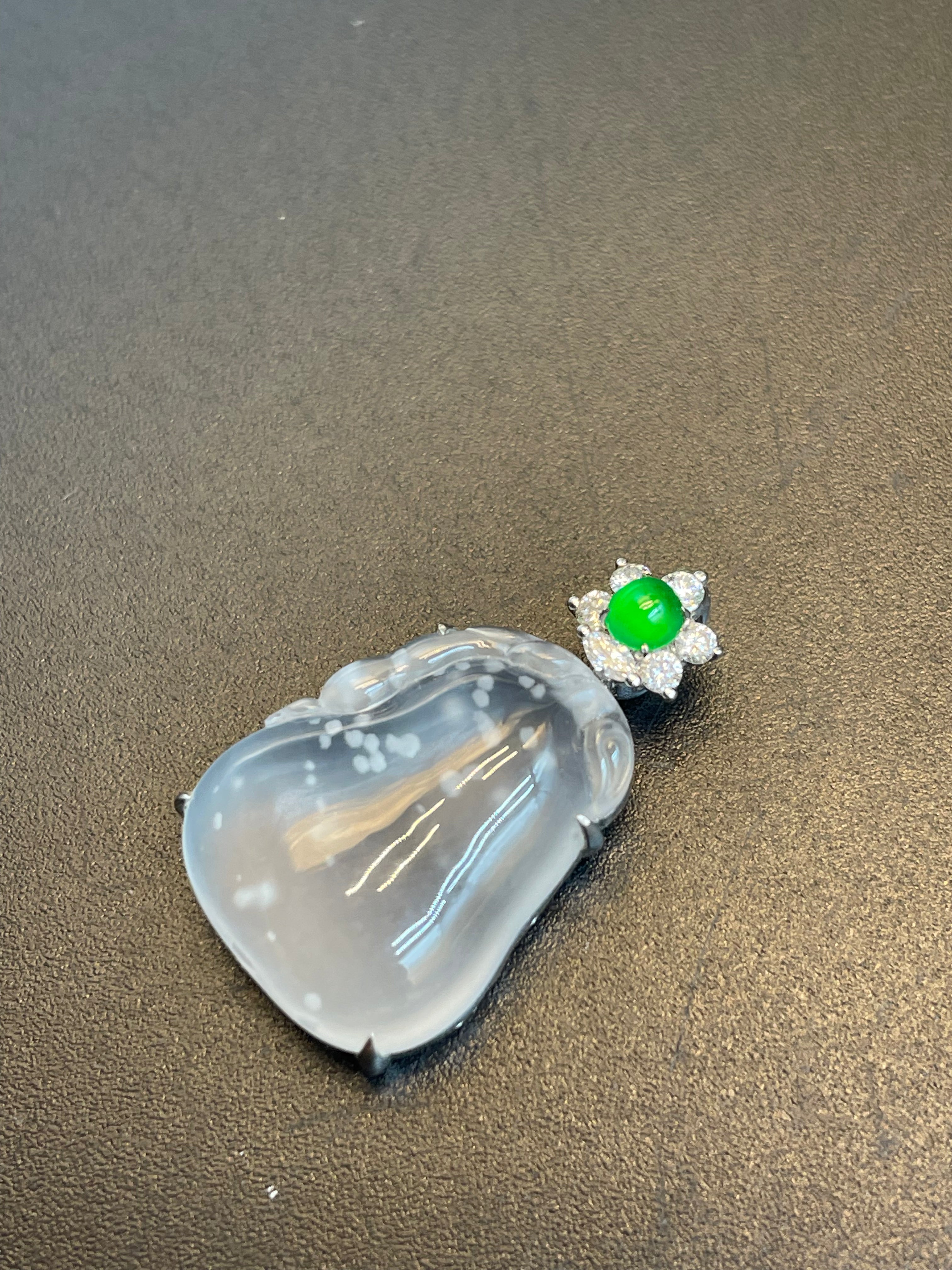 緬甸天然翡翠雪花棉福瓜吊墜