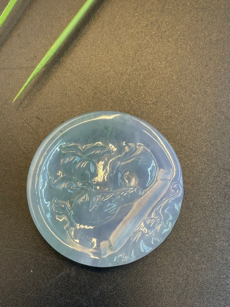 緬甸天然翡翠花鳥圓牌吊墜