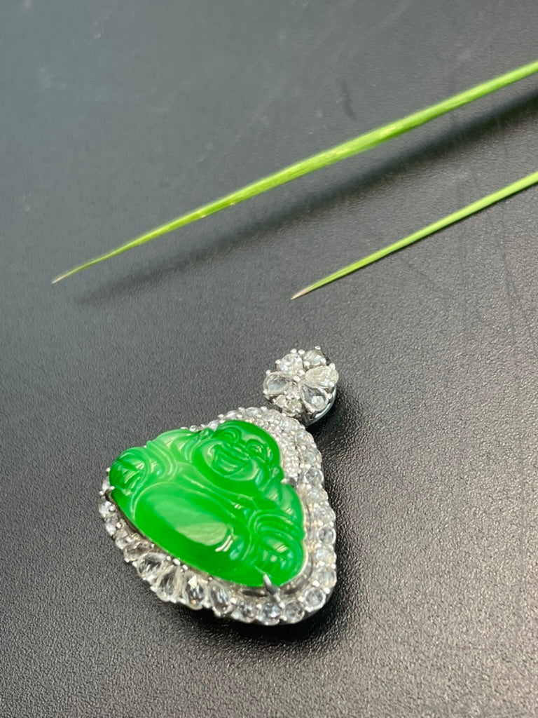 天然緬甸翡翠陽綠彌勒吊墜