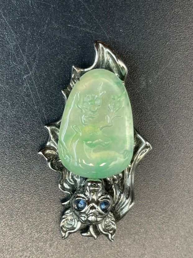 緬甸天然翡翠 福祿迎春個性吊墜