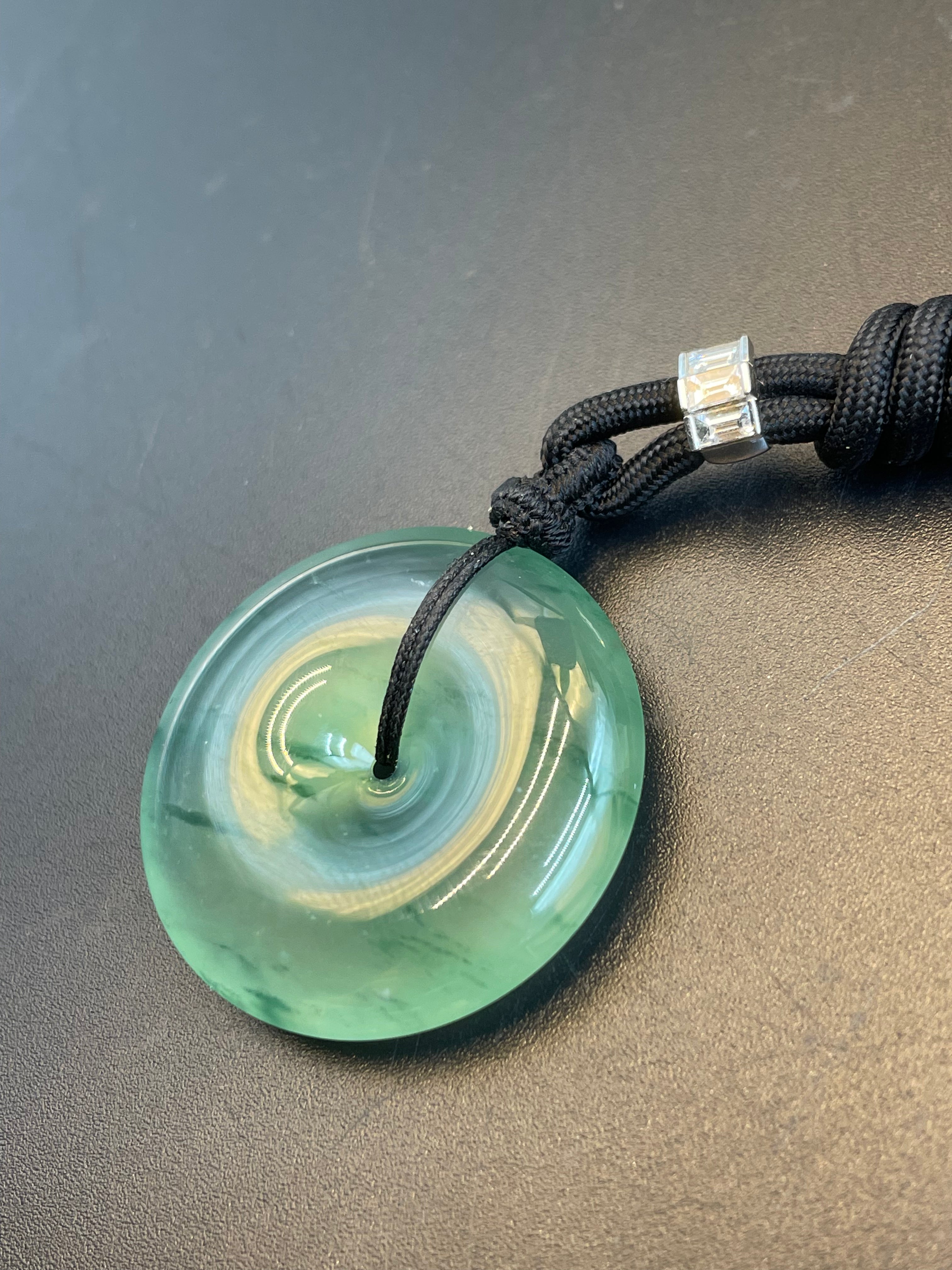 天然翡翠冰種晴水飄綠花平安扣玉珮吊墜