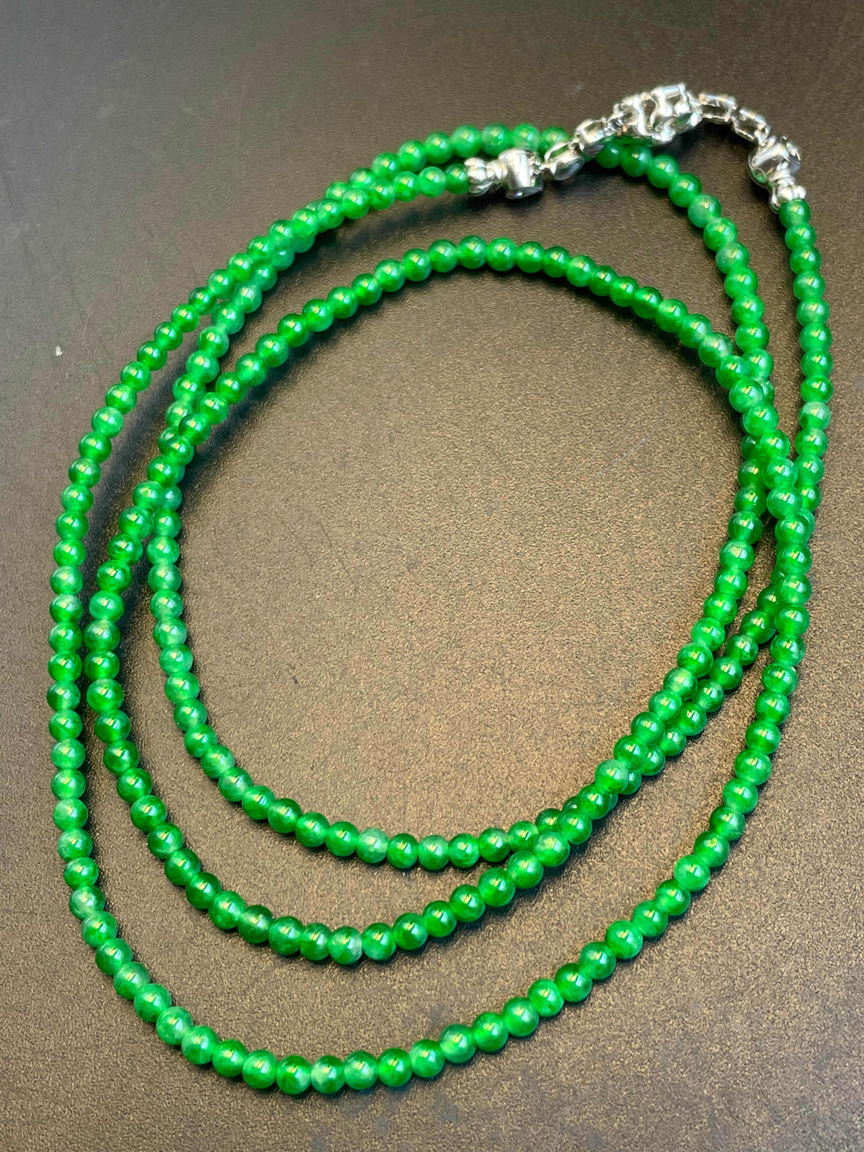 緬甸天然翡翠陽綠小米珠項鍊