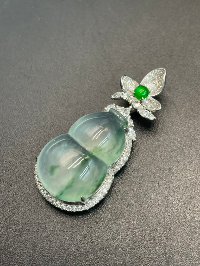 緬甸天然翡翠冰飄花福祿吊墜