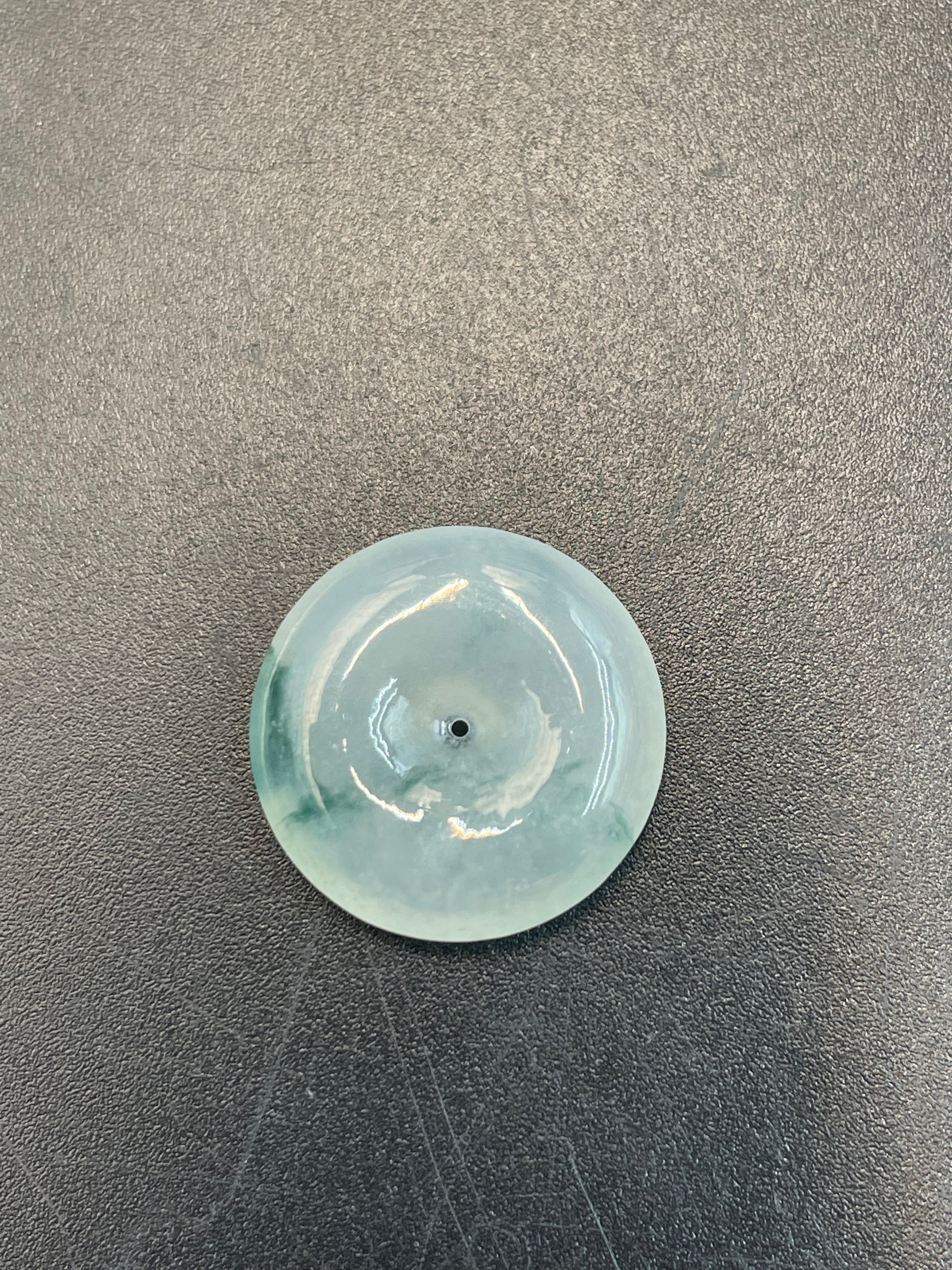 緬甸天然翡翠糯飄色花平安扣吊墜