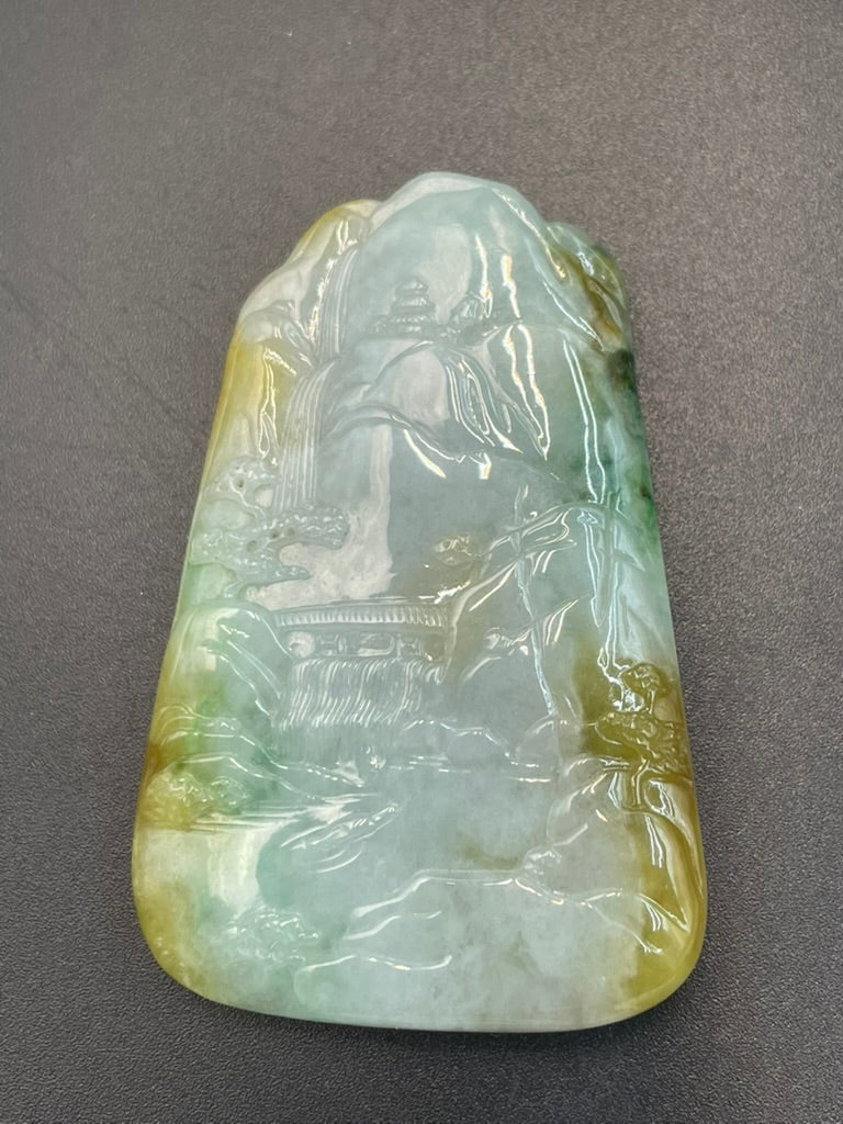 緬甸天然翡翠山水意境吊墜