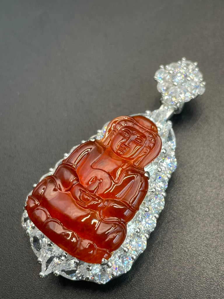 天然翡翠冰紅翡觀音吊墜