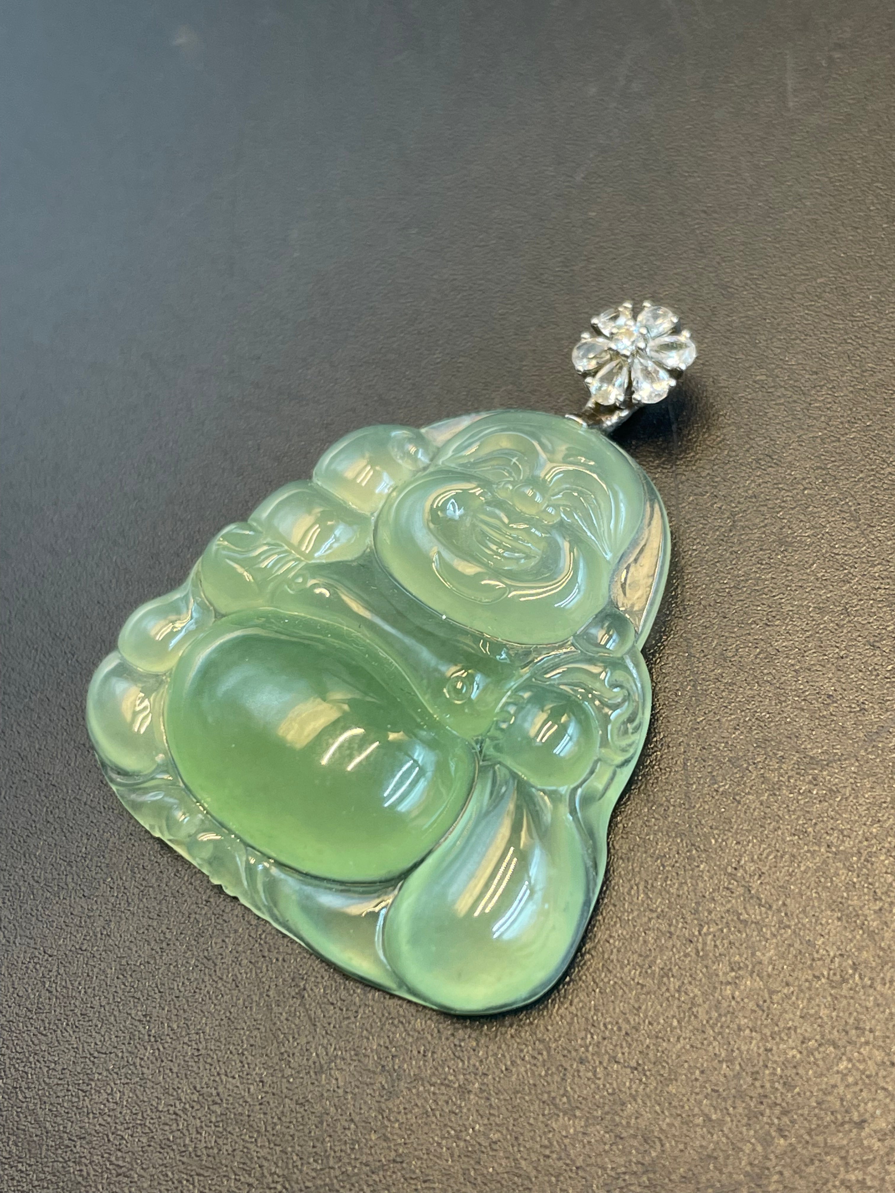 緬甸天然翡翠冰晴彌勒佛公吊墜