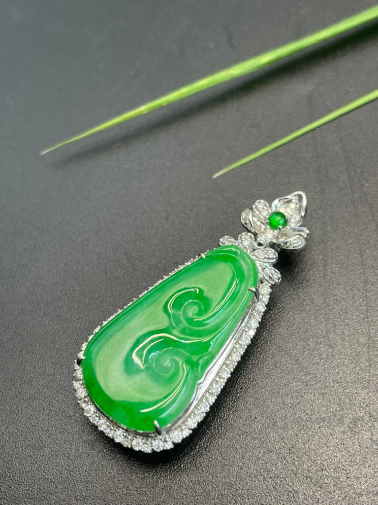 天然緬甸翡翠陽綠如意吊墜