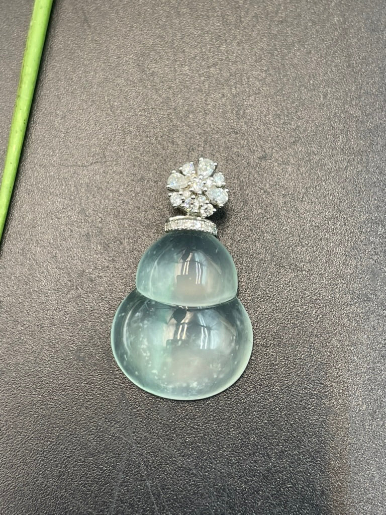 天然緬甸翡翠冰種飄雪花福祿吊墜