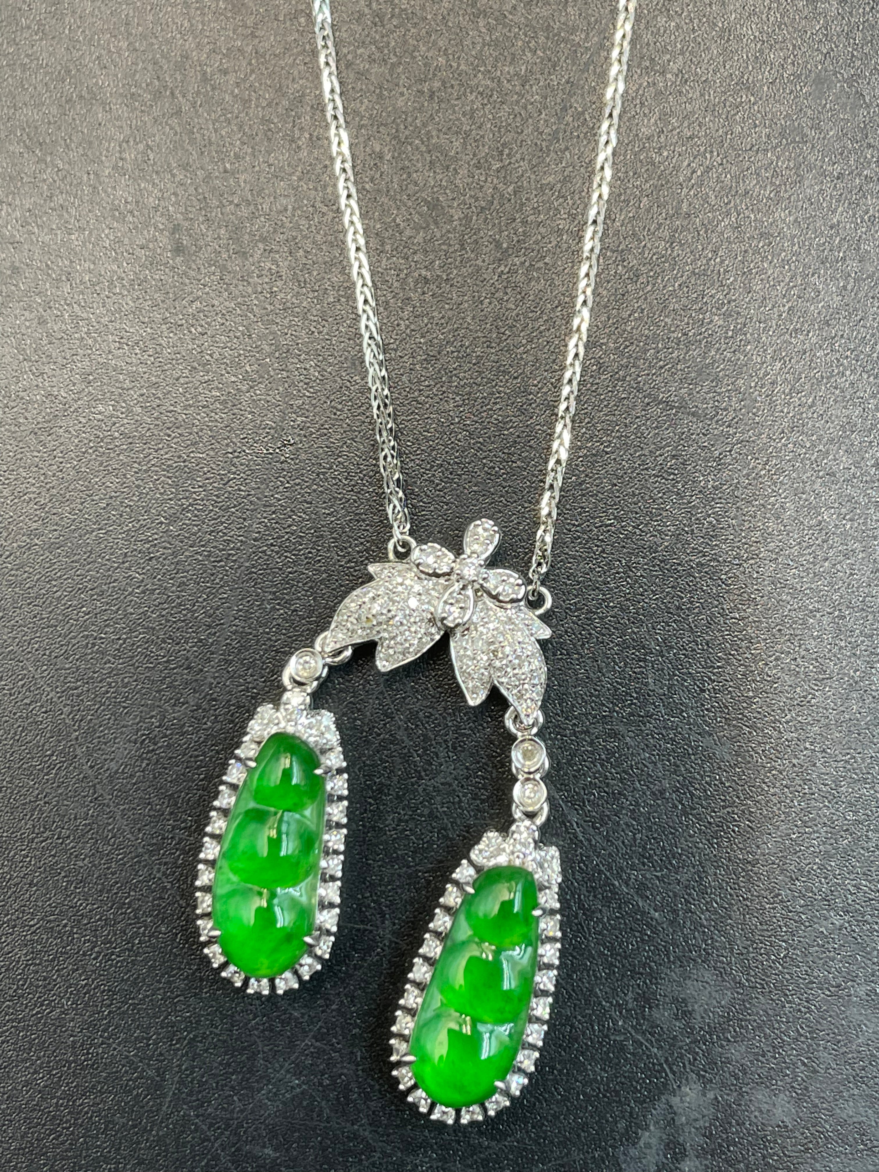 緬甸天然翡翠陽綠福豆/三元及第吊墜項鍊