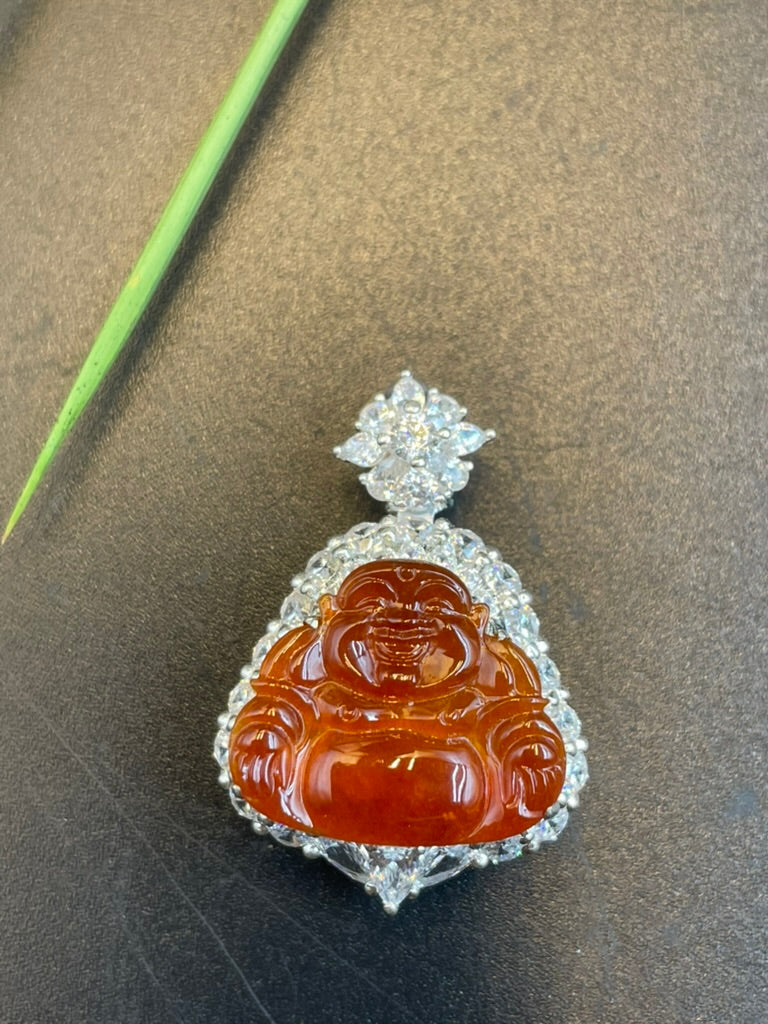 緬甸天然翡翠紅翡彌勒吊墜