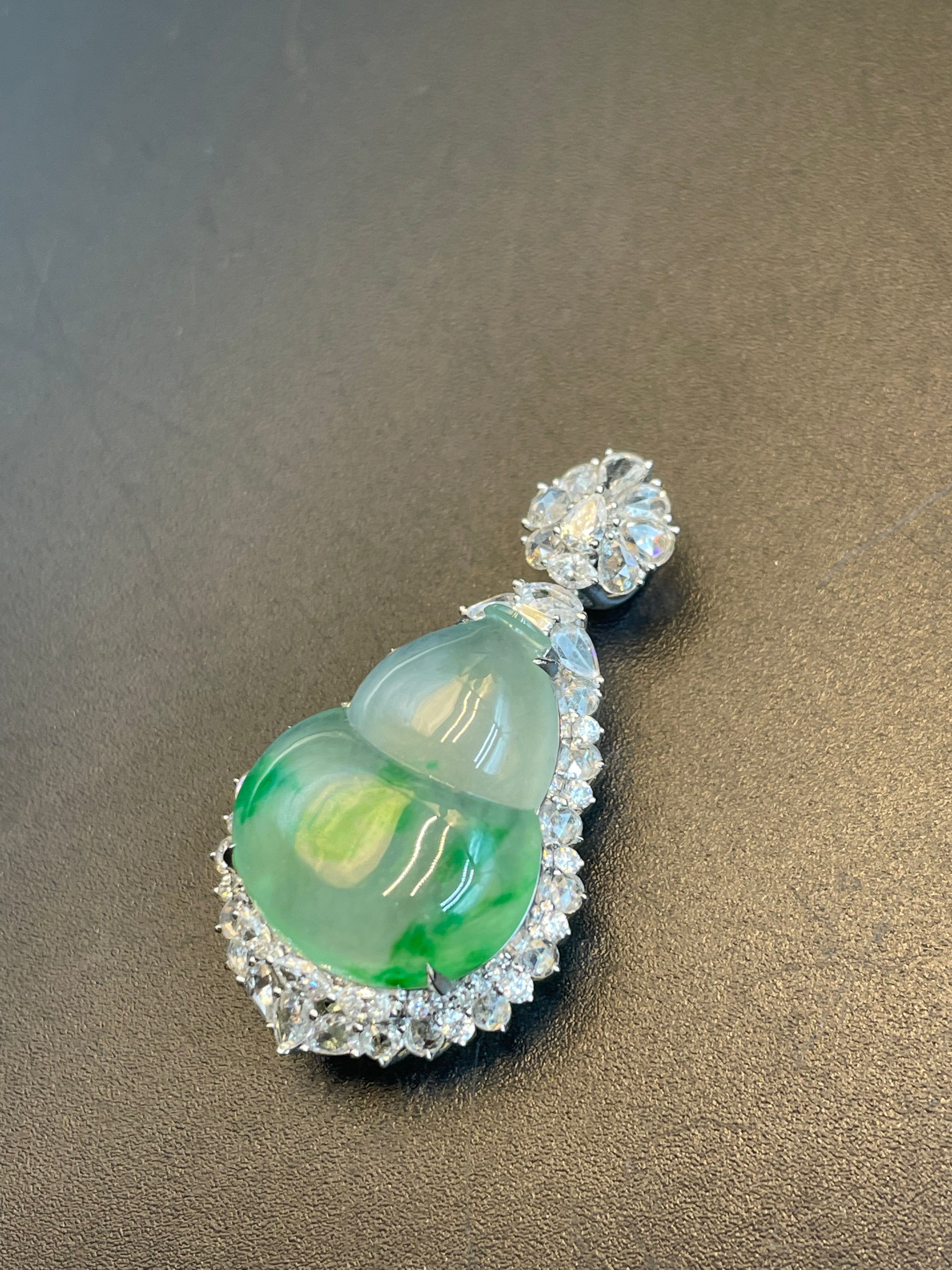 天然翡翠冰種飄綠花福祿吊墜