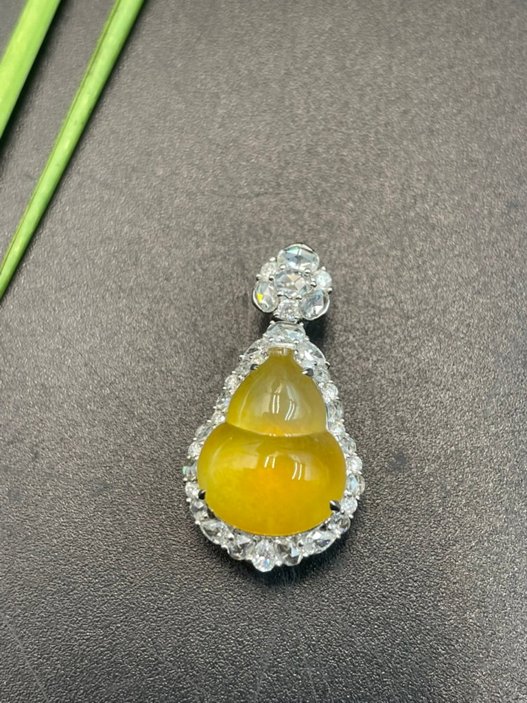天然緬甸翡翠冰黃翡福祿吊墜