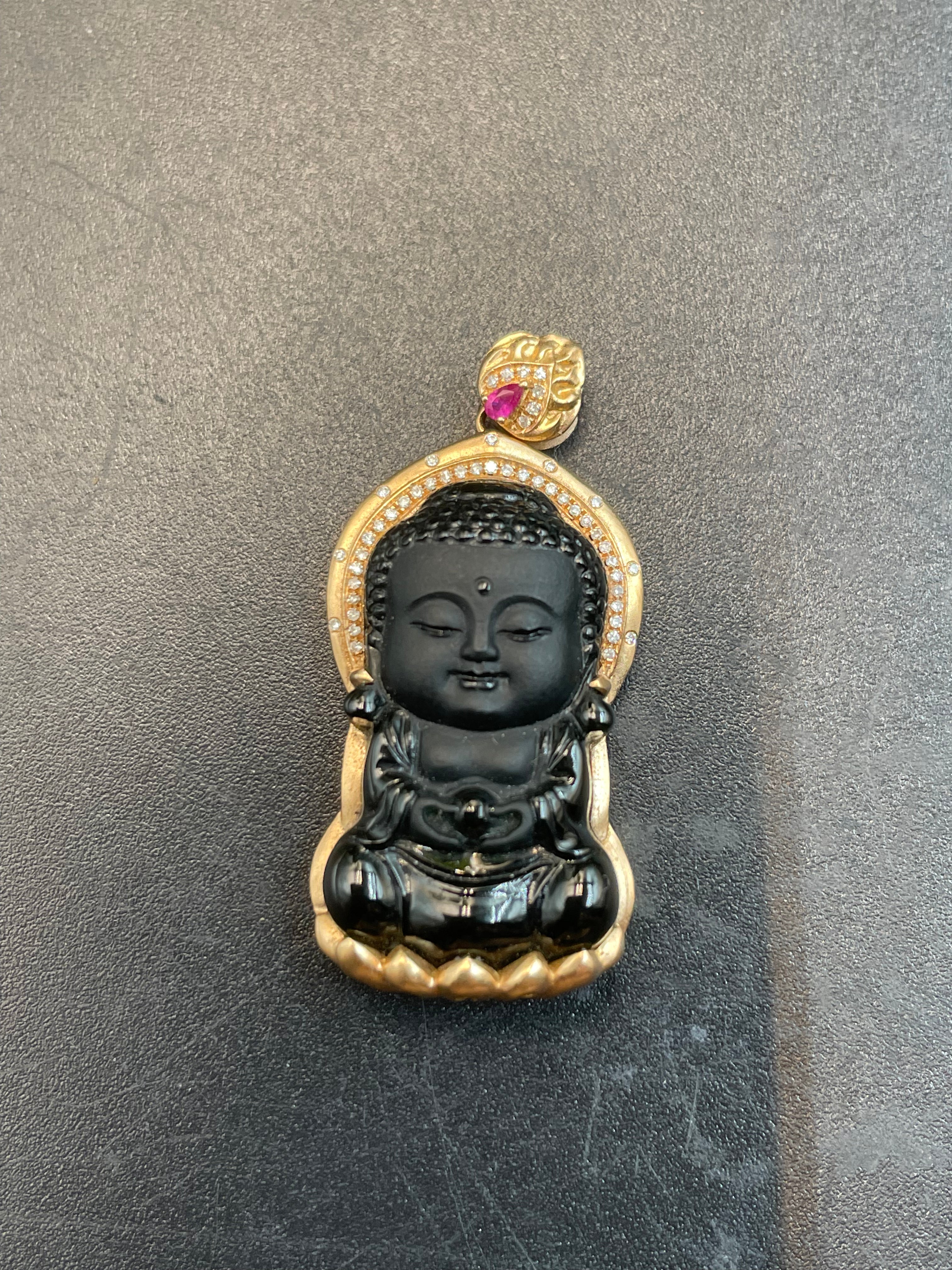 天然翡翠墨翠寶寶佛吊墜