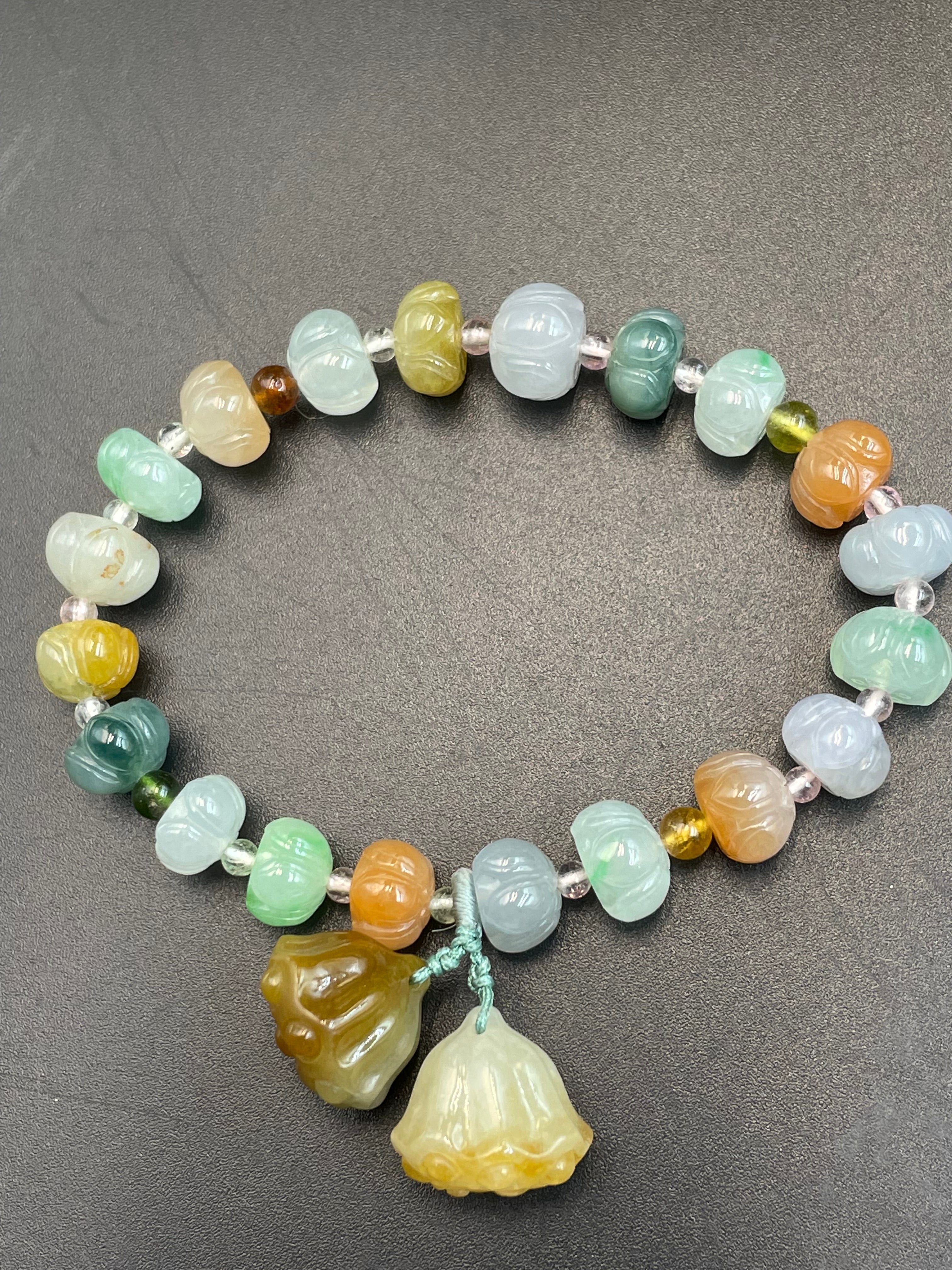 緬甸天然翡翠好运莲花多彩手串多宝手链