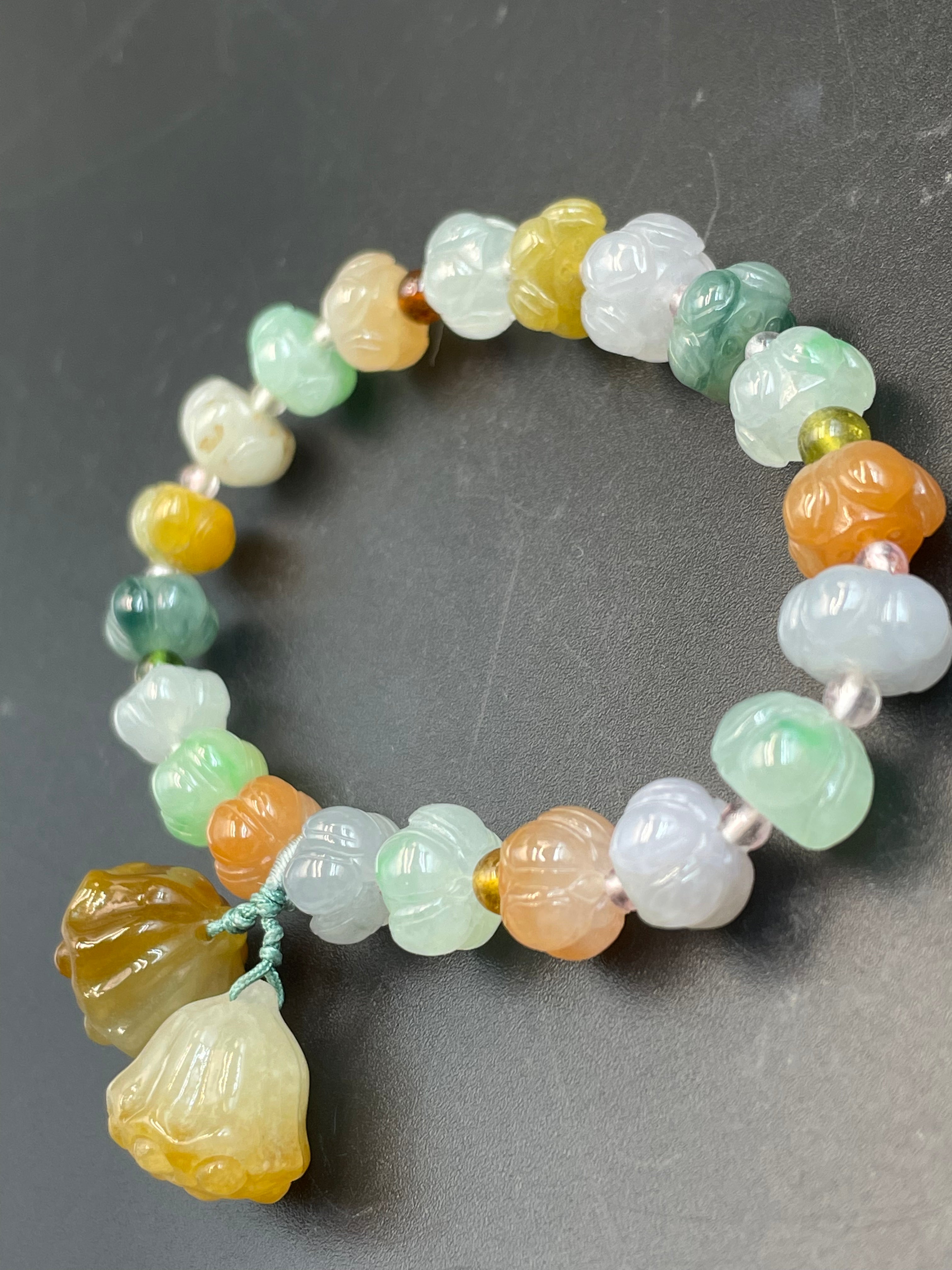 緬甸天然翡翠好运莲花多彩手串多宝手链