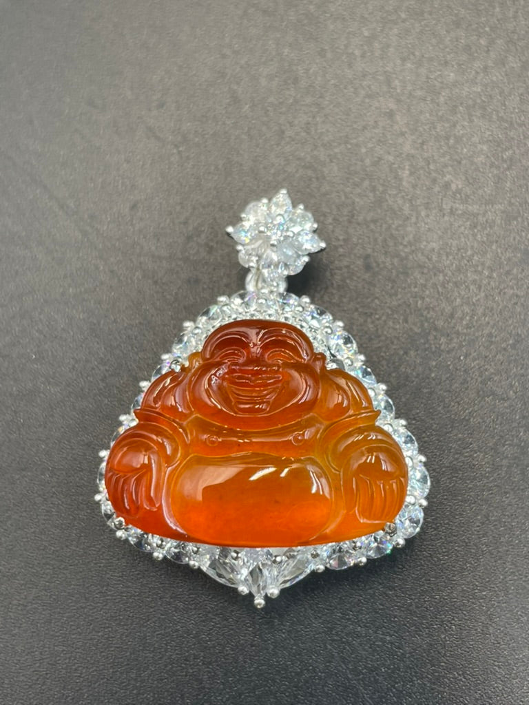 天然翡翠冰紅翡彌勒吊墜