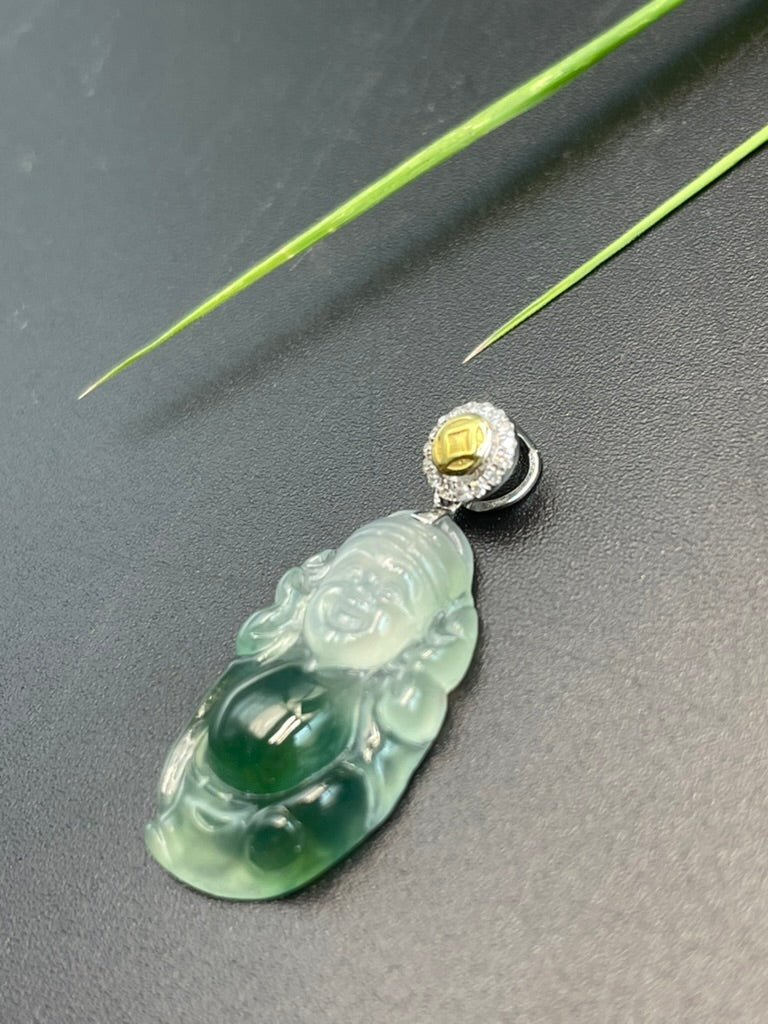 天然緬甸翡翠冰種財神吊墜